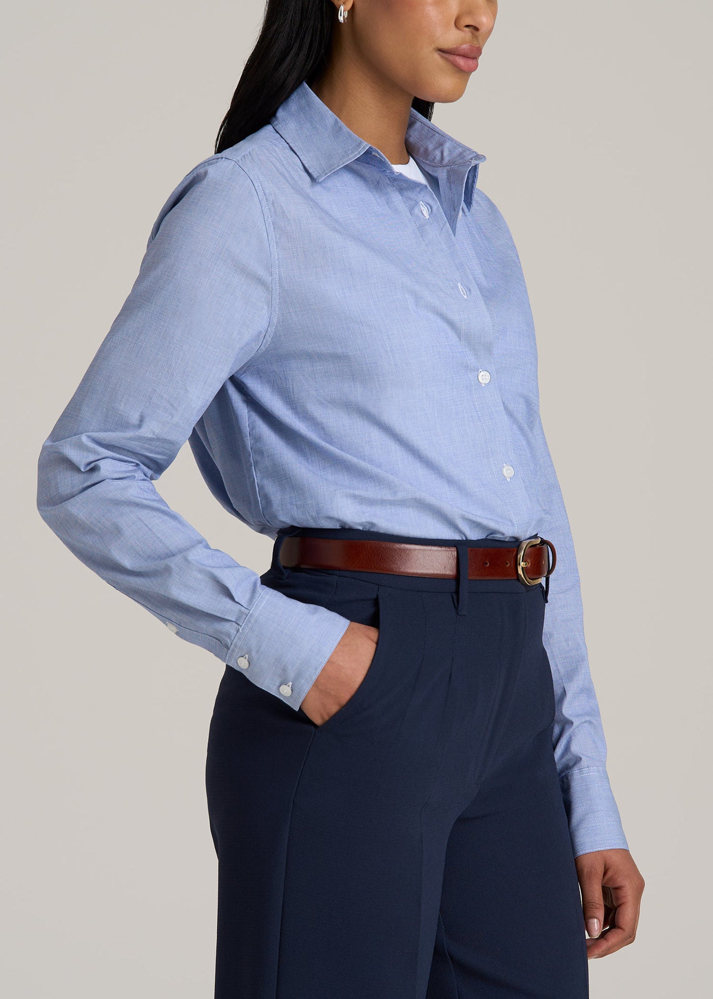 Tall Women's Regular Fit Dress Shirt in Chambray Blue