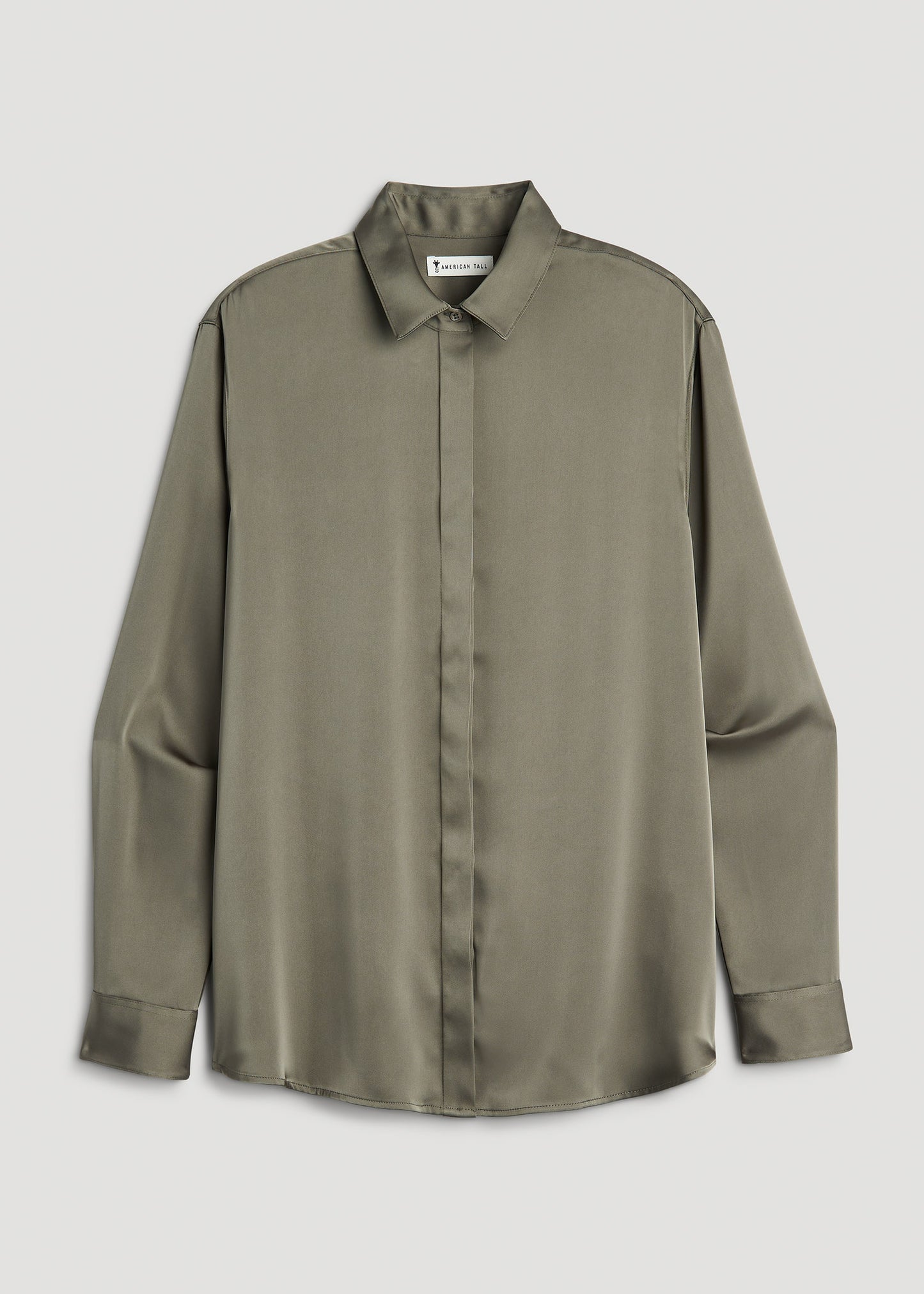 Relaxed Button Up Tall Women's Blouse in Camper Green