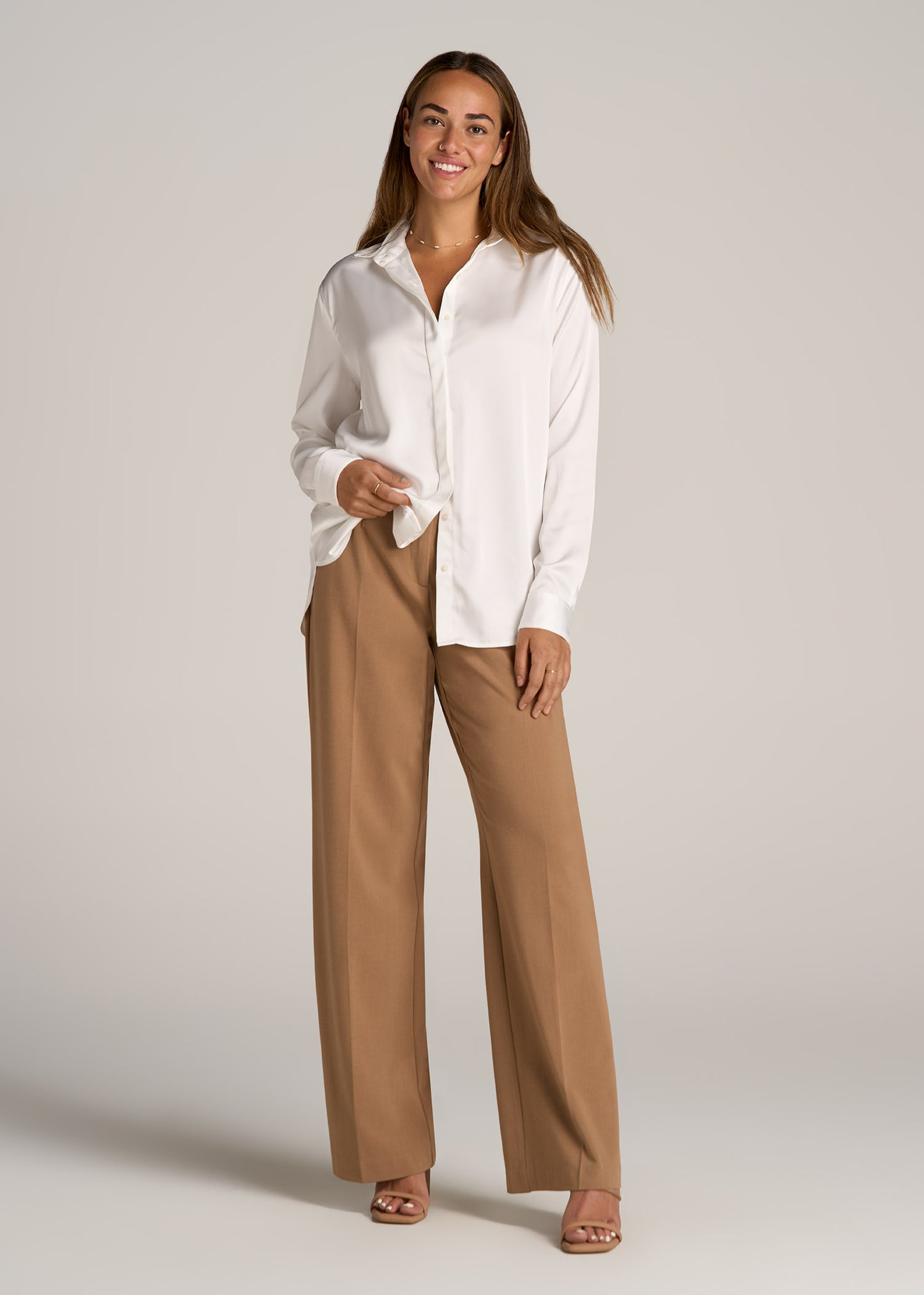 Relaxed Button Up Tall Women's Blouse in Pearl White