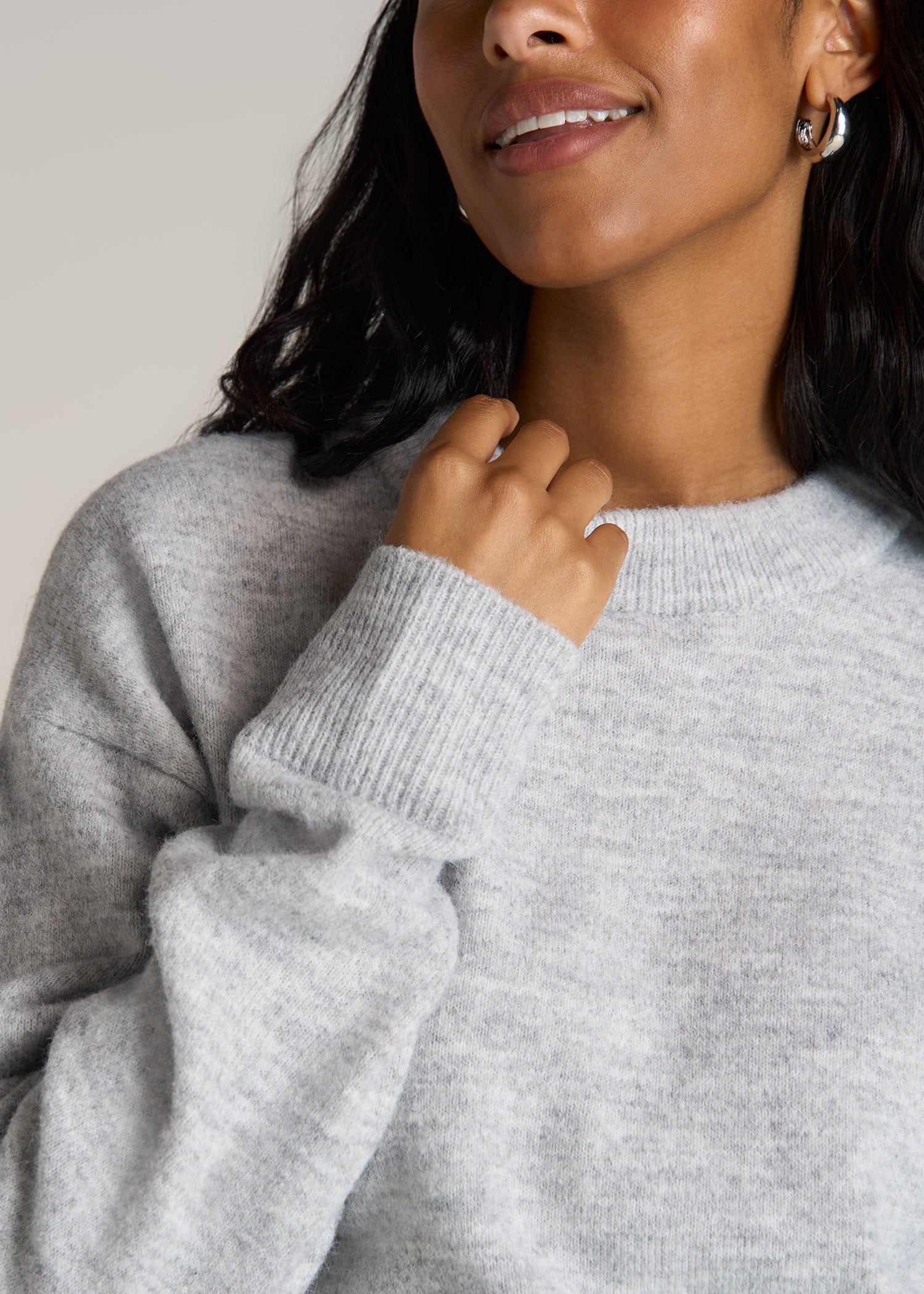 American-Tall-Women-Relaxed-Crewneck-Wool-blend-Sweater-Grey-Mix-detail