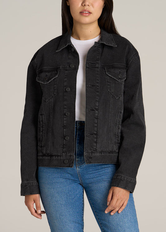 American-Tall-Women-Relaxed-Denim-Jacket-Black-Stone-Wash-front