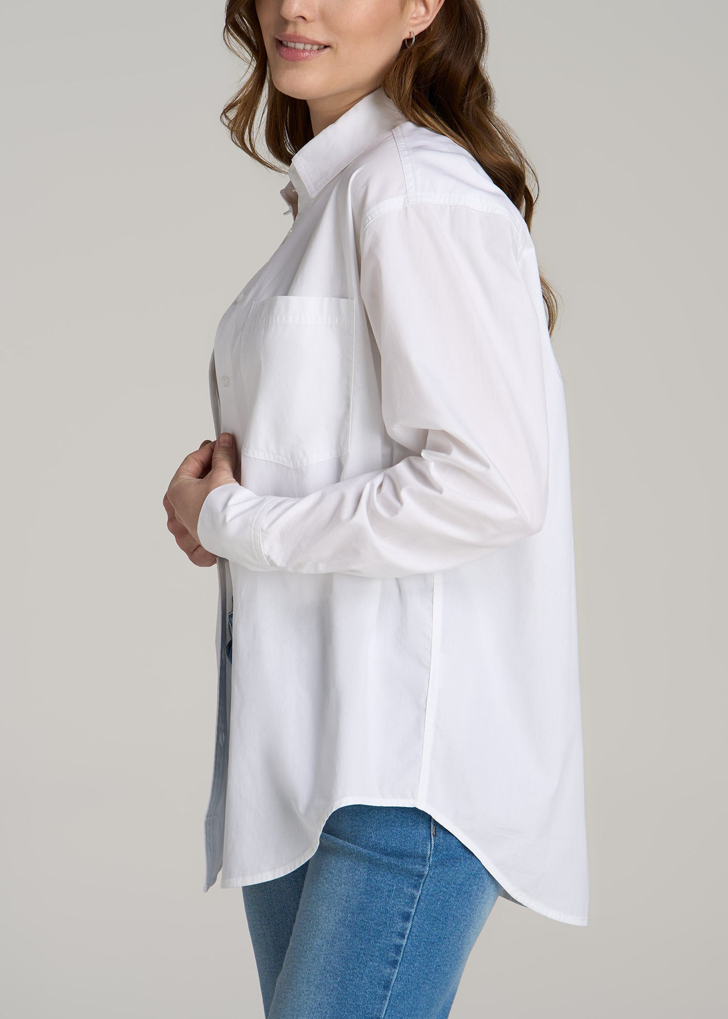 Relaxed Poplin Button Up Shirt for Tall Women in Bright White