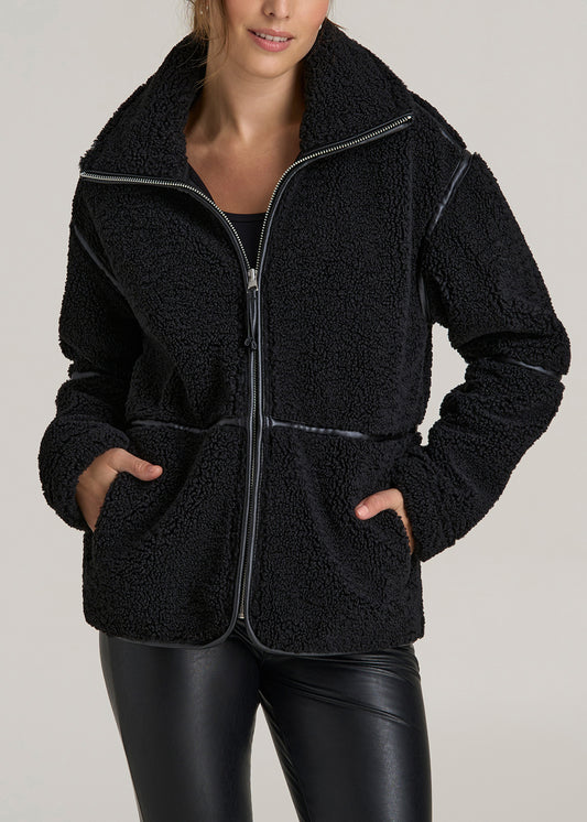 Relaxed Shearling Jacket for Tall Women in Black