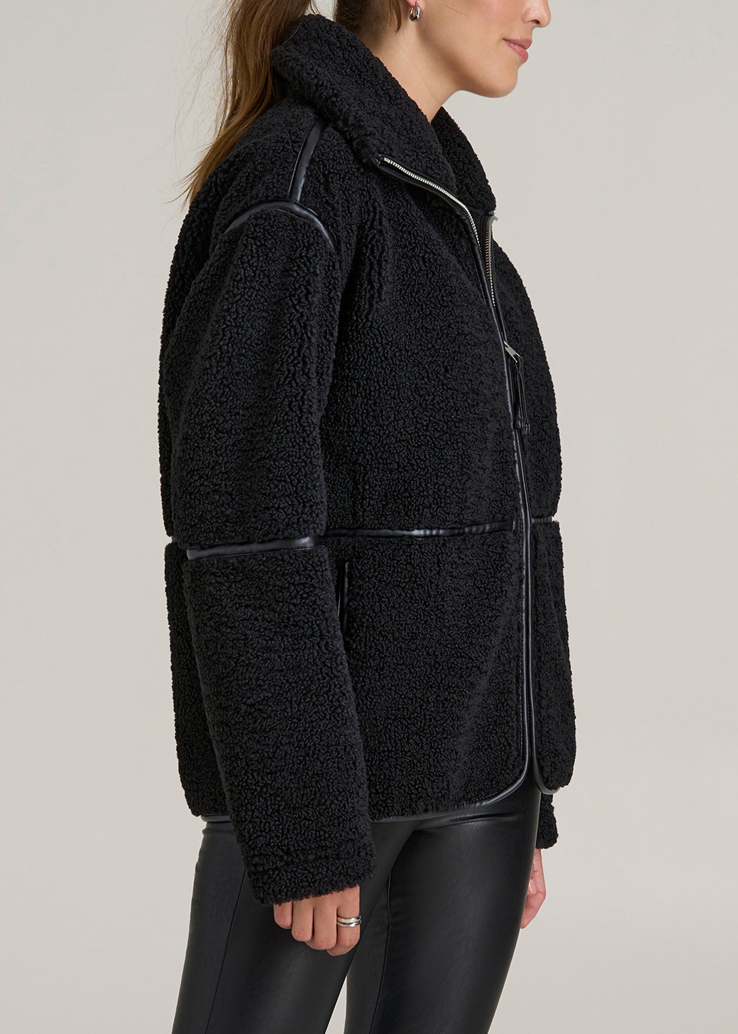 Relaxed Shearling Jacket for Tall Women in Black