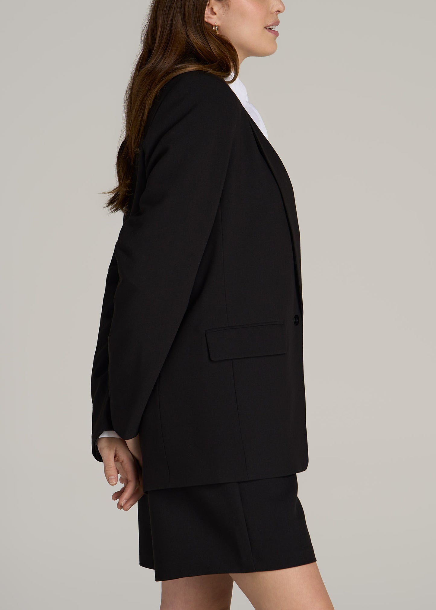 Boyfriend-Fit Single Button Blazer for Tall Women in Black