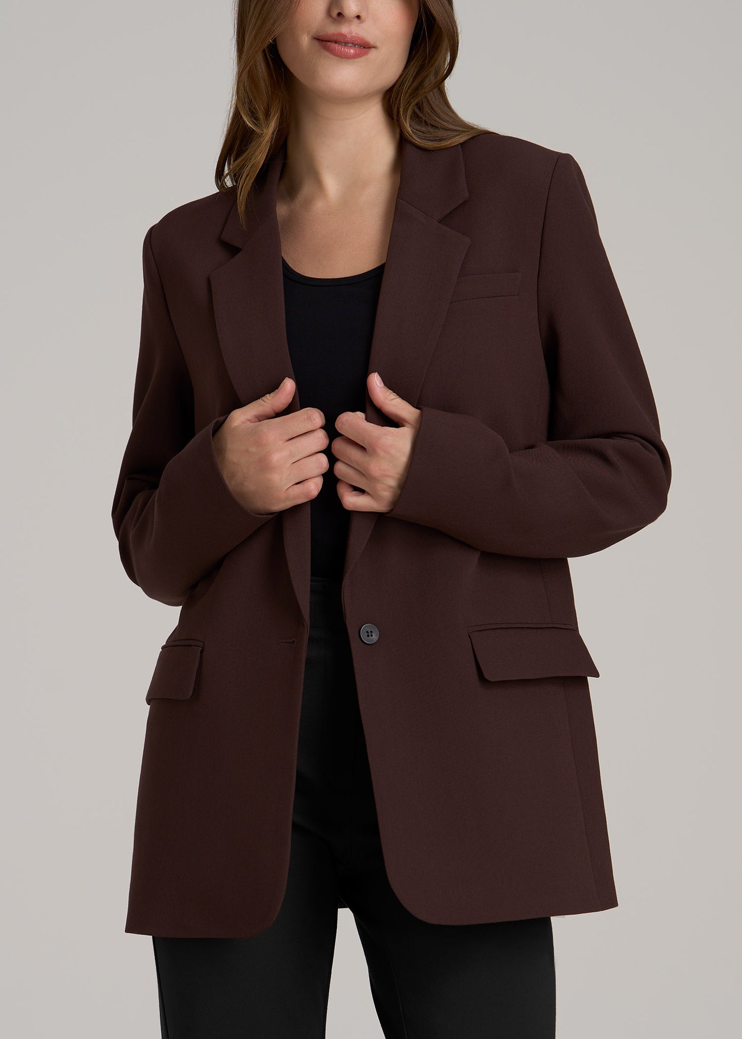 Boyfriend-Fit Single Button Blazer for Tall Women in Chestnut