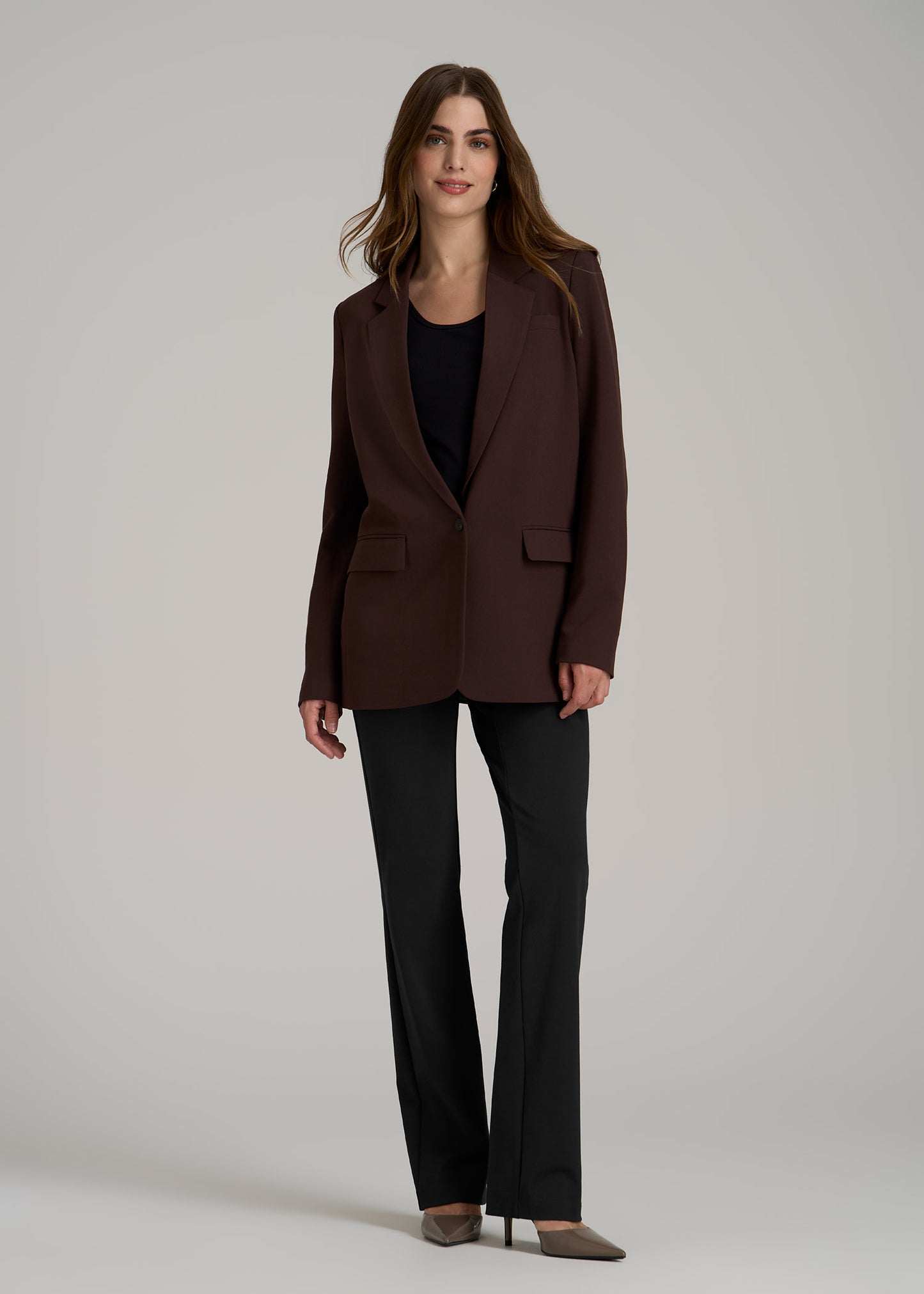 Boyfriend-Fit Single Button Blazer for Tall Women in Chestnut