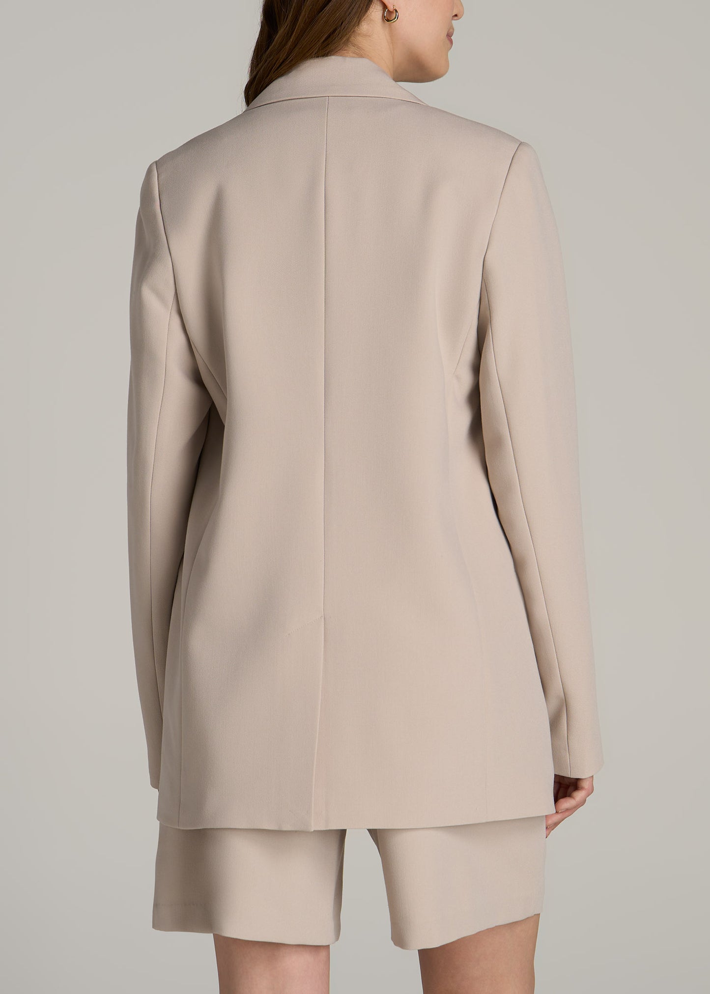 Boyfriend-Fit Single Button Blazer for Tall Women in Light Taupe