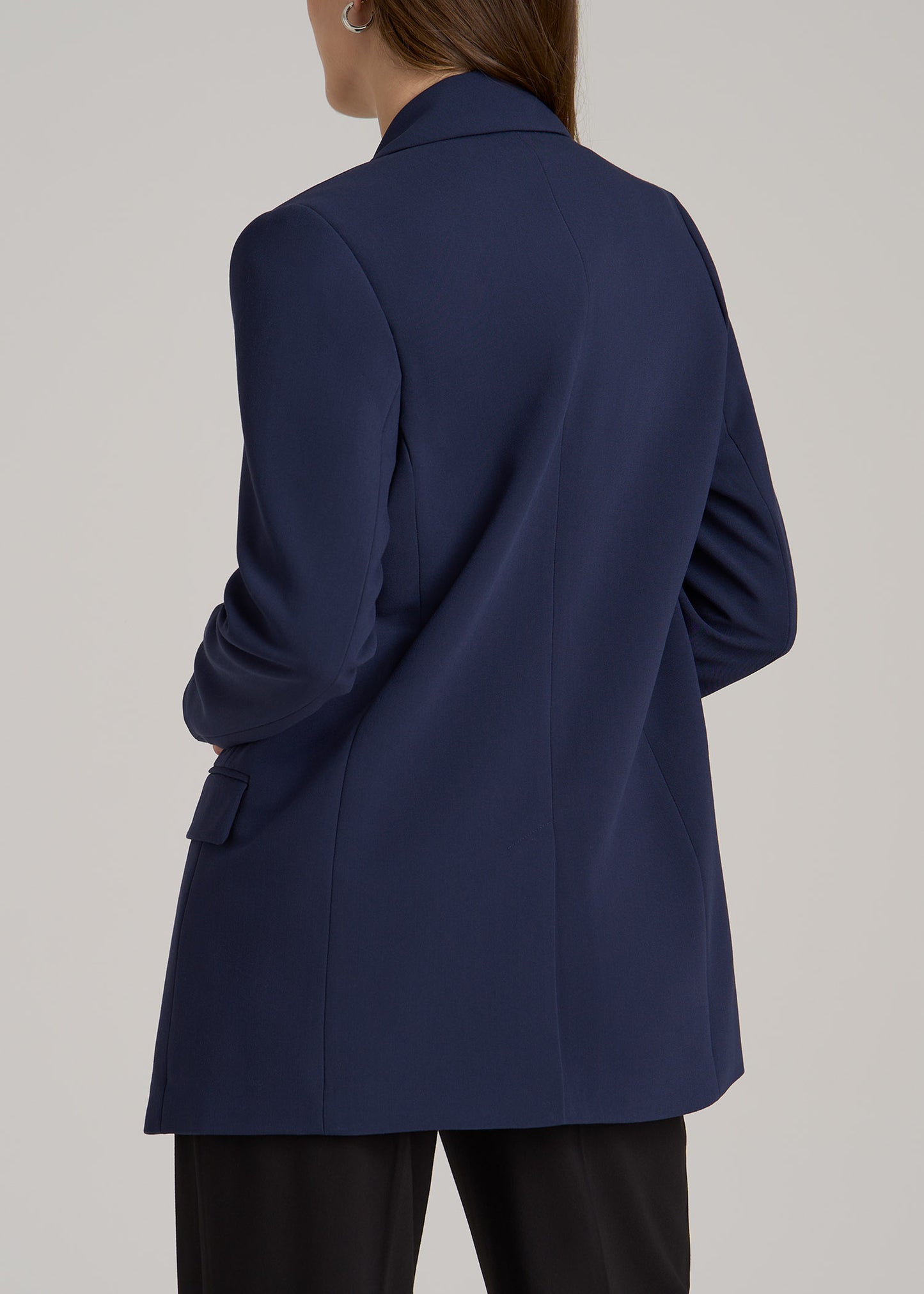 Boyfriend-Fit Single Button Blazer for Tall Women in Navy