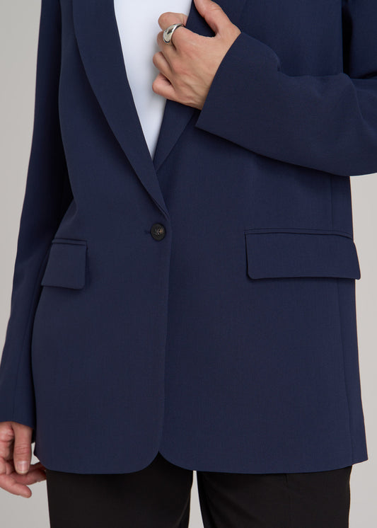 Boyfriend-Fit Single Button Blazer for Tall Women in Navy