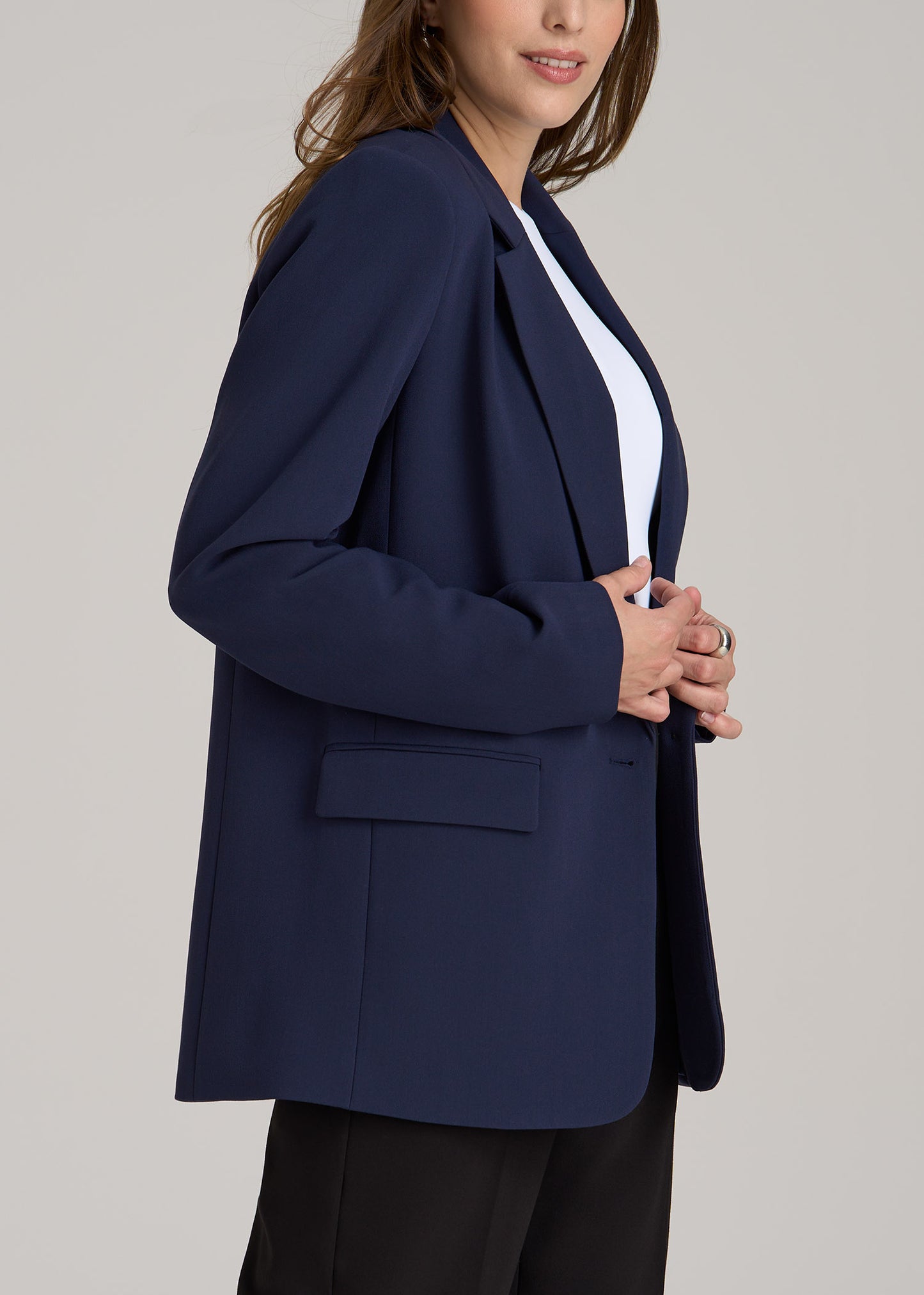 Boyfriend-Fit Single Button Blazer for Tall Women in Navy