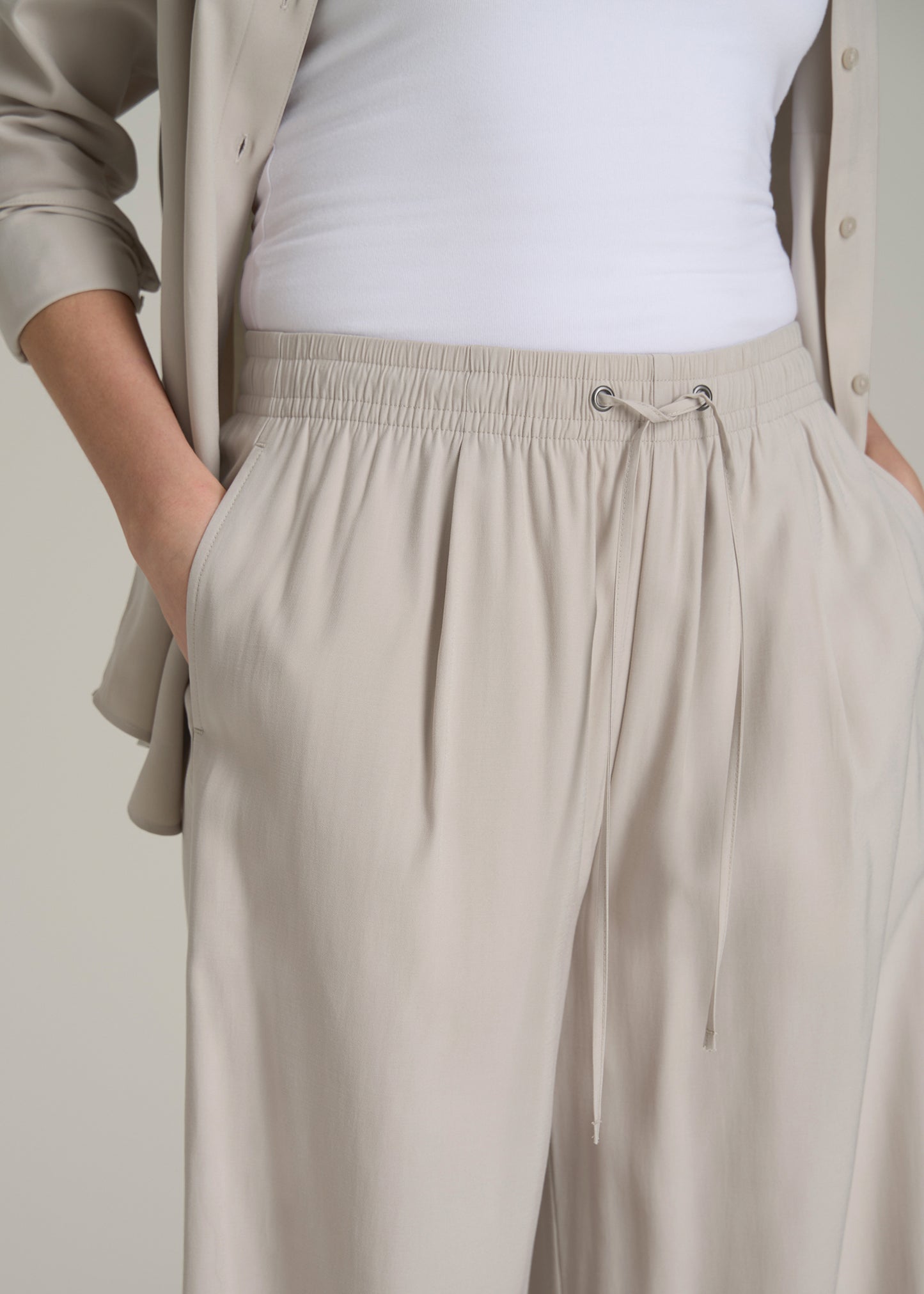 Relaxed Pull On Pants for Tall Women in Stone