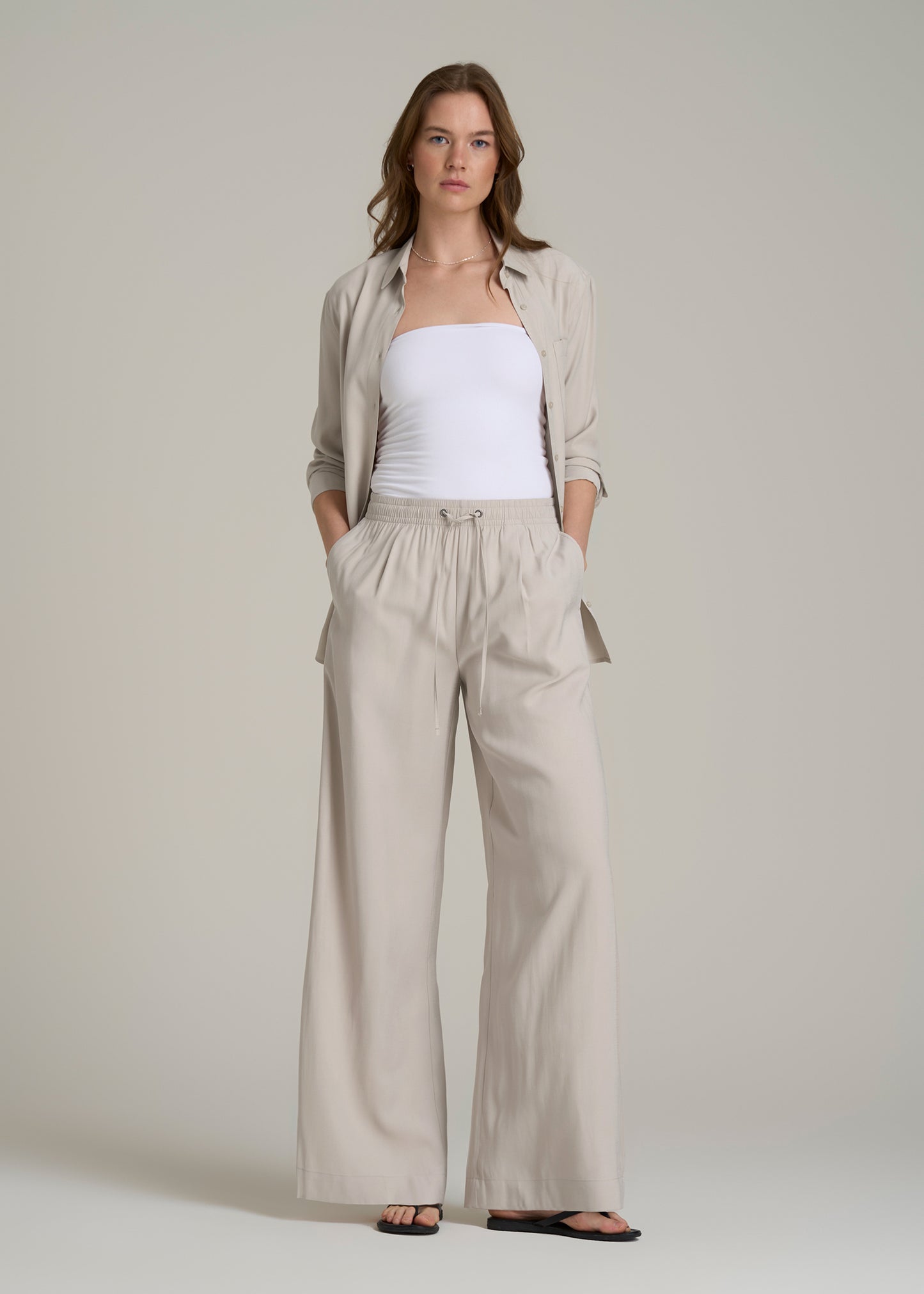 Relaxed Pull On Pants for Tall Women in Stone