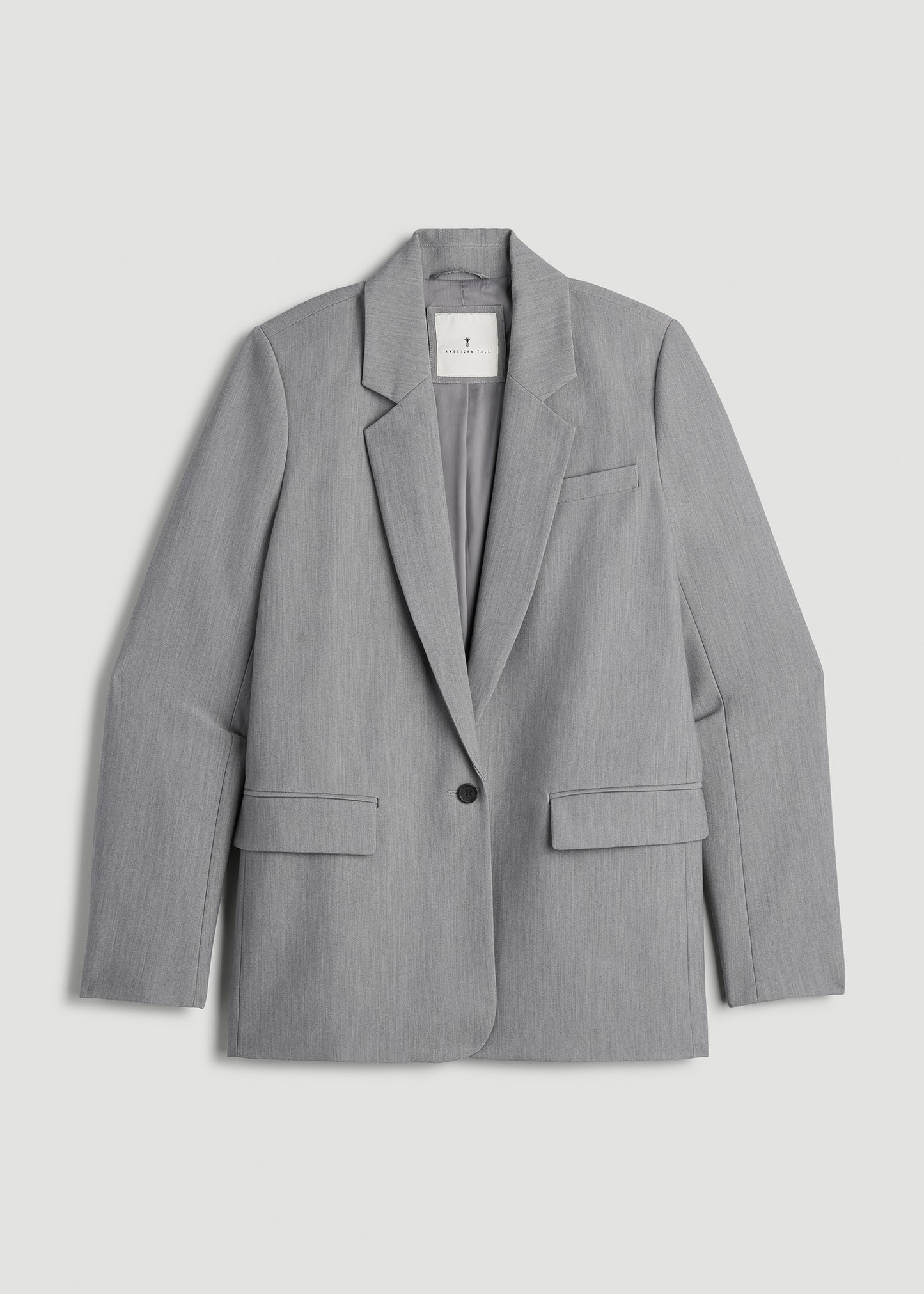 Boyfriend Fit Single-Button Blazer for Tall Women in Ash Grey Mix