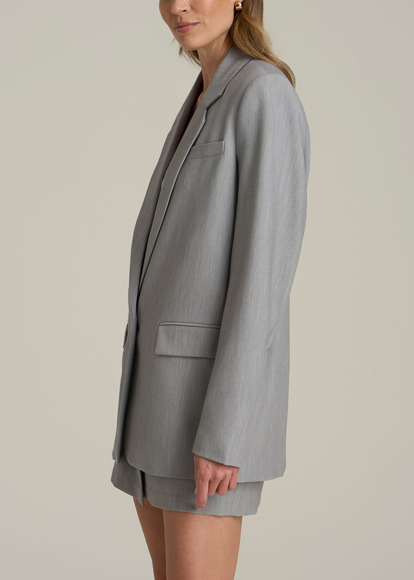 Boyfriend Fit Single-Button Blazer for Tall Women in Ash Grey Mix