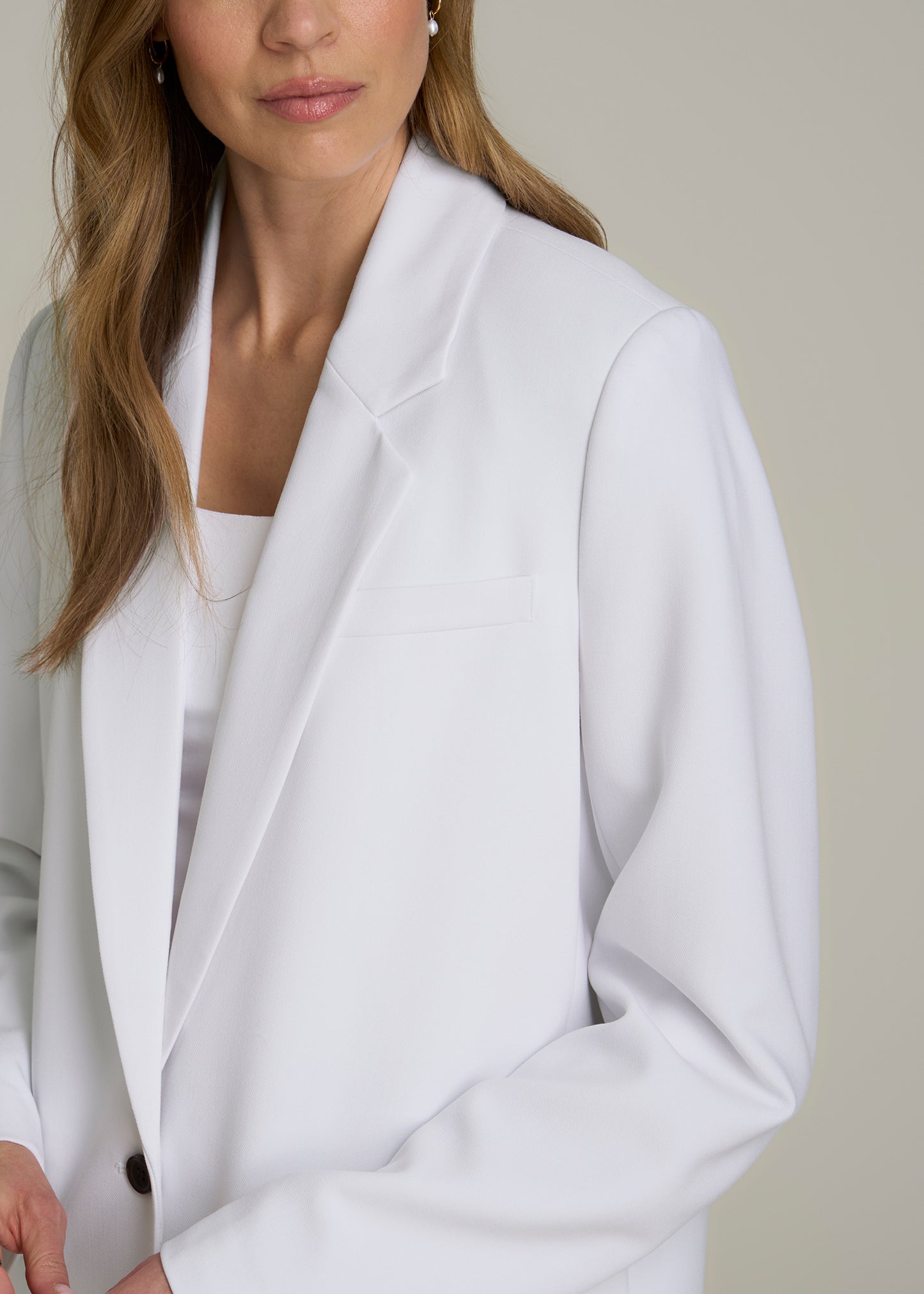 Boyfriend Fit Single-Button Blazer for Tall Women in Optic White