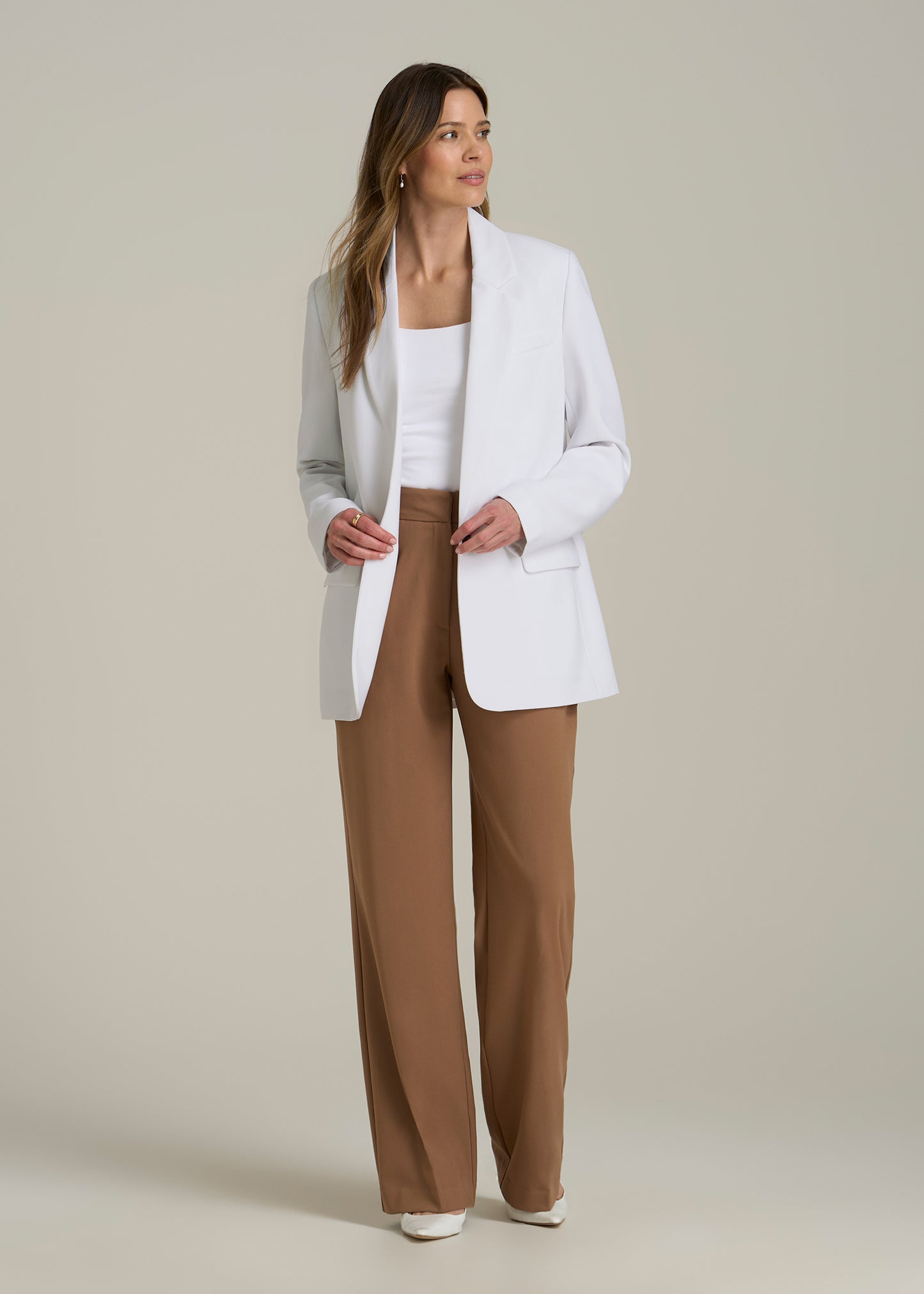 Boyfriend Fit Single-Button Blazer for Tall Women in Optic White