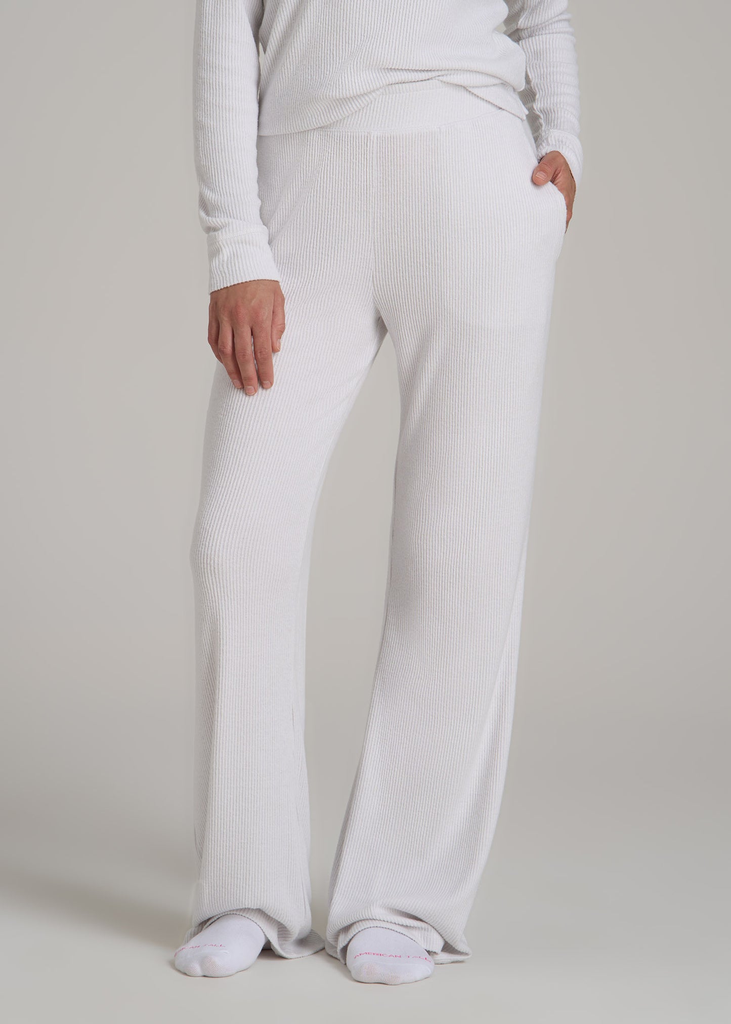 Women's Ribbed Flare Lounge Pants for Tall Women in Cloud White