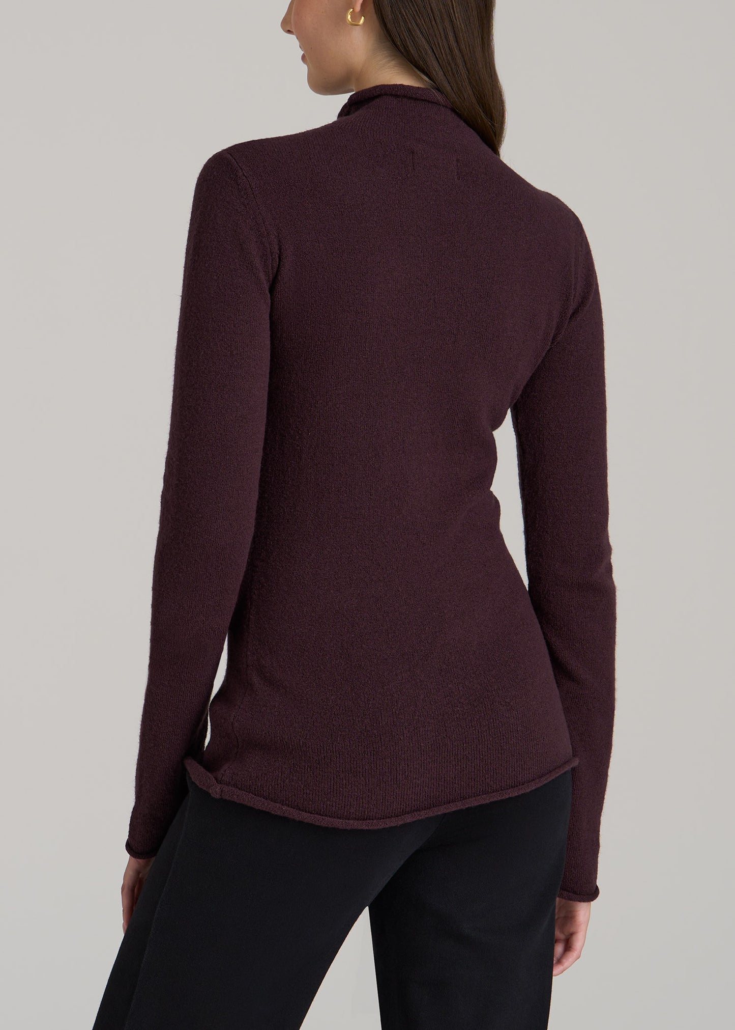 Women's Tall Rolled Mock Neck Sweater in Deep Purple