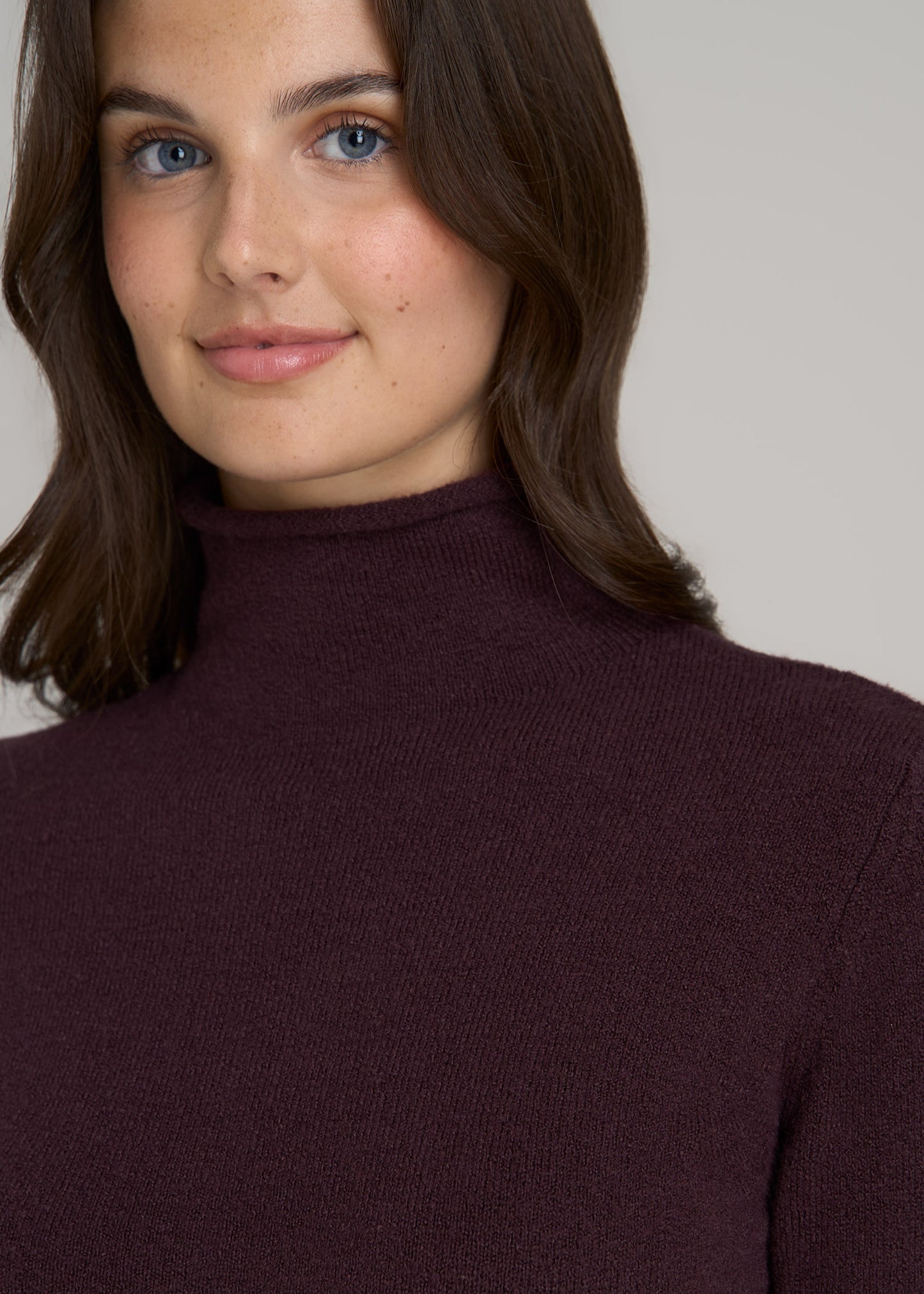 Women's Tall Rolled Mock Neck Sweater in Deep Purple