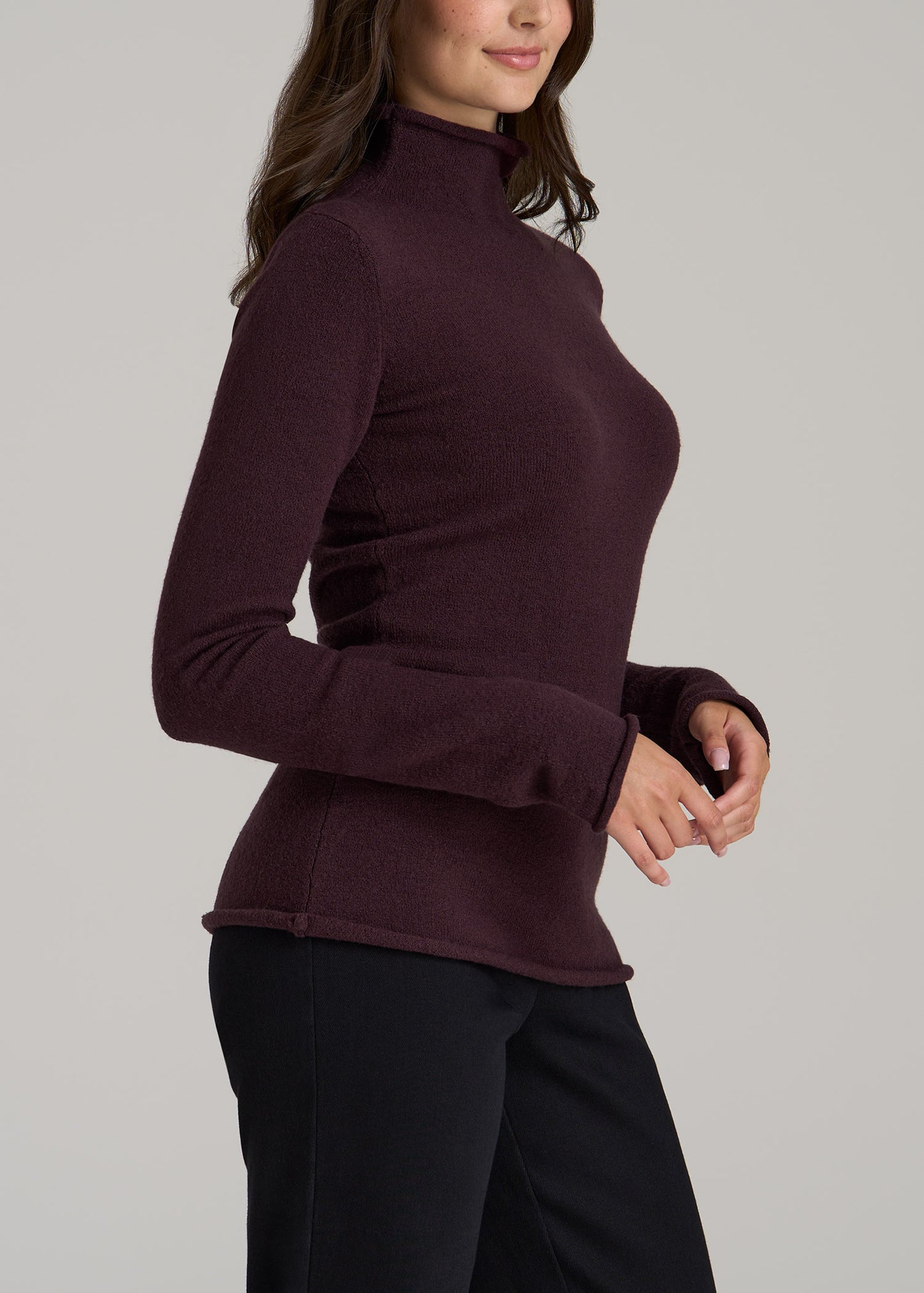 Women's Tall Rolled Mock Neck Sweater in Deep Purple