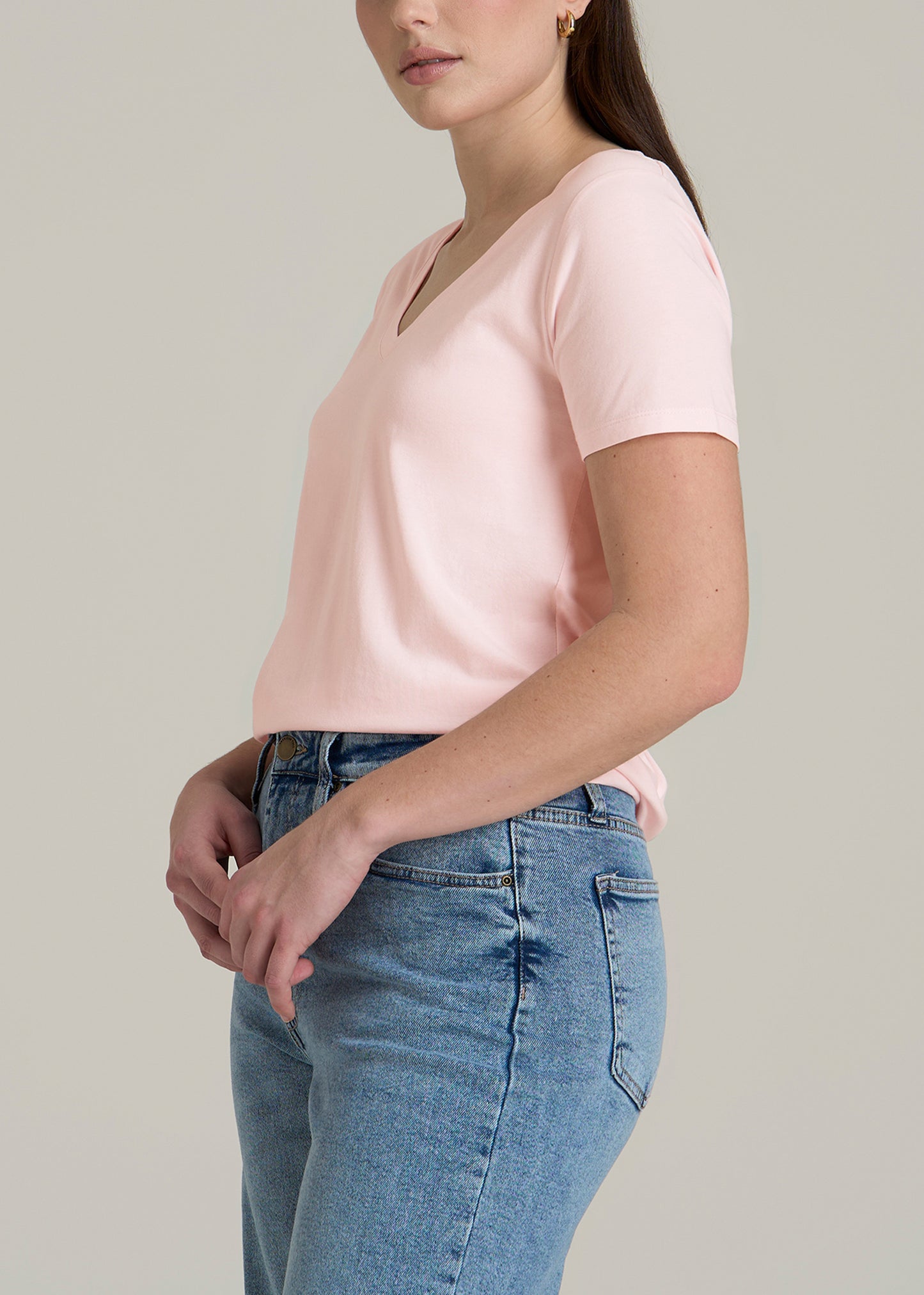 Women's Tall Scoop V-Neck Tee in Barely Pink