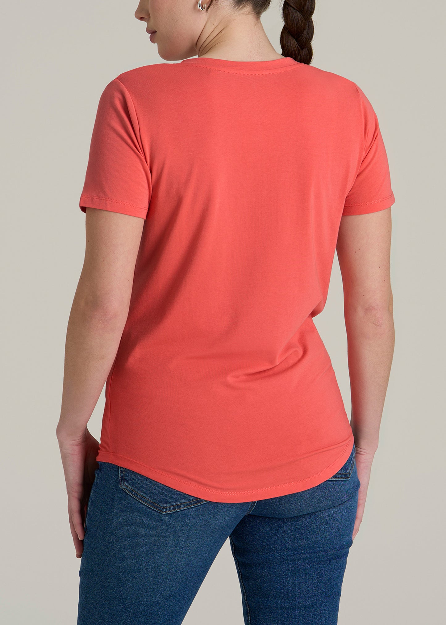 Women's Tall Scoop V-Neck Tee in Sunset Coral