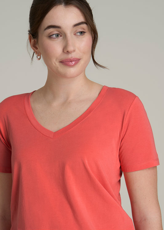 Women's Tall Scoop V-Neck Tee in Sunset Coral