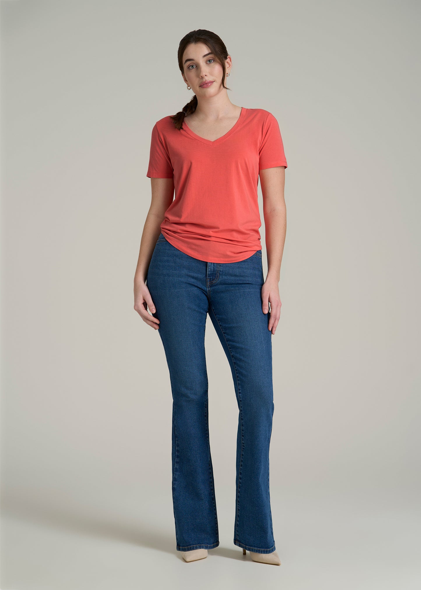 Women's Tall Scoop V-Neck Tee in Sunset Coral