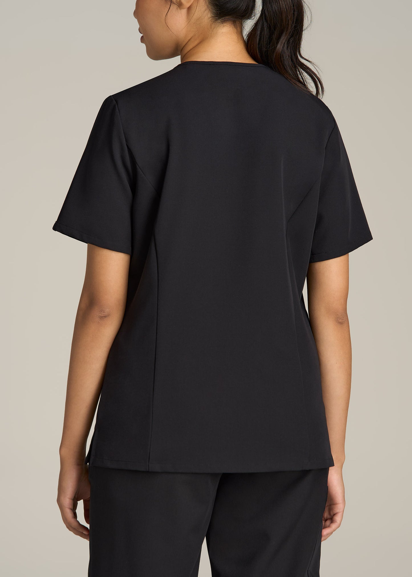 Short Sleeve V-Neck Scrub Top for Tall Women in Black