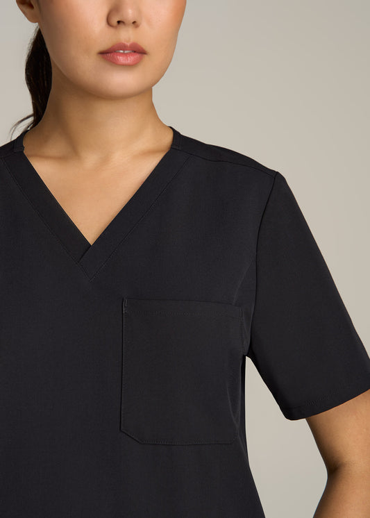 Short Sleeve V-Neck Scrub Top for Tall Women in Black