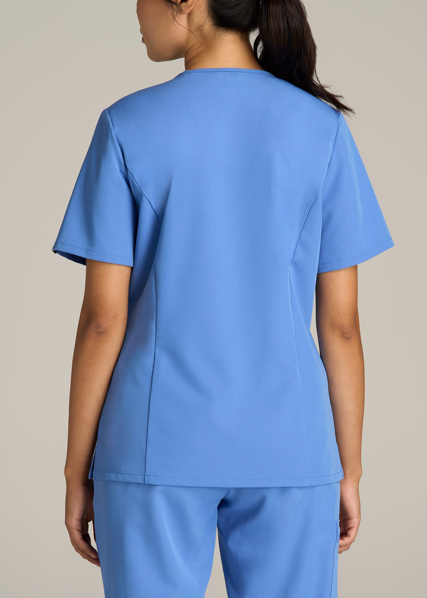 Short Sleeve V-Neck Scrub Top for Tall Women in Deep Sky Blue