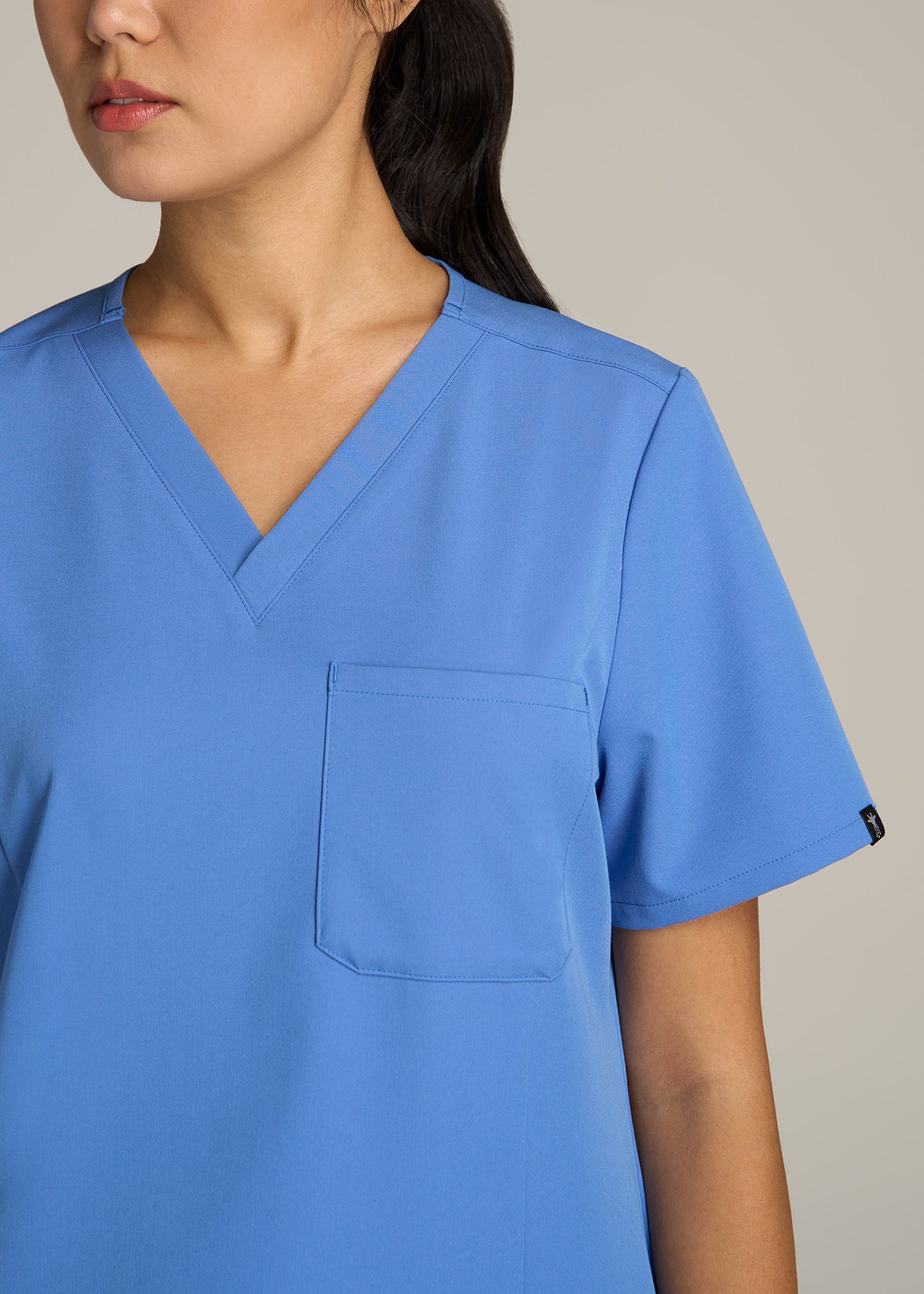 Short Sleeve V-Neck Scrub Top for Tall Women in Deep Sky Blue