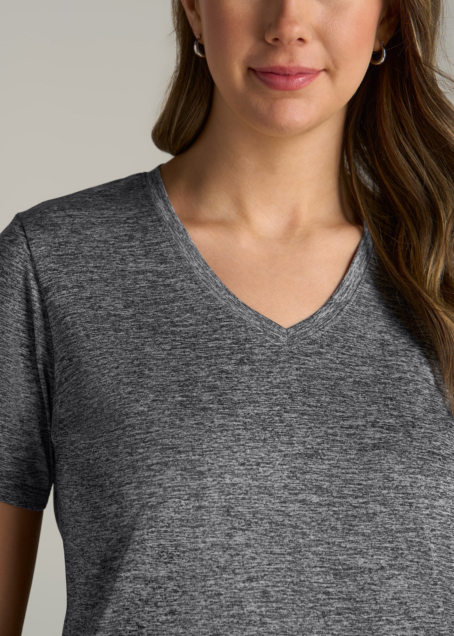 Short Sleeve Active V Neck T-Shirt for Tall Women in Grey Space Dye