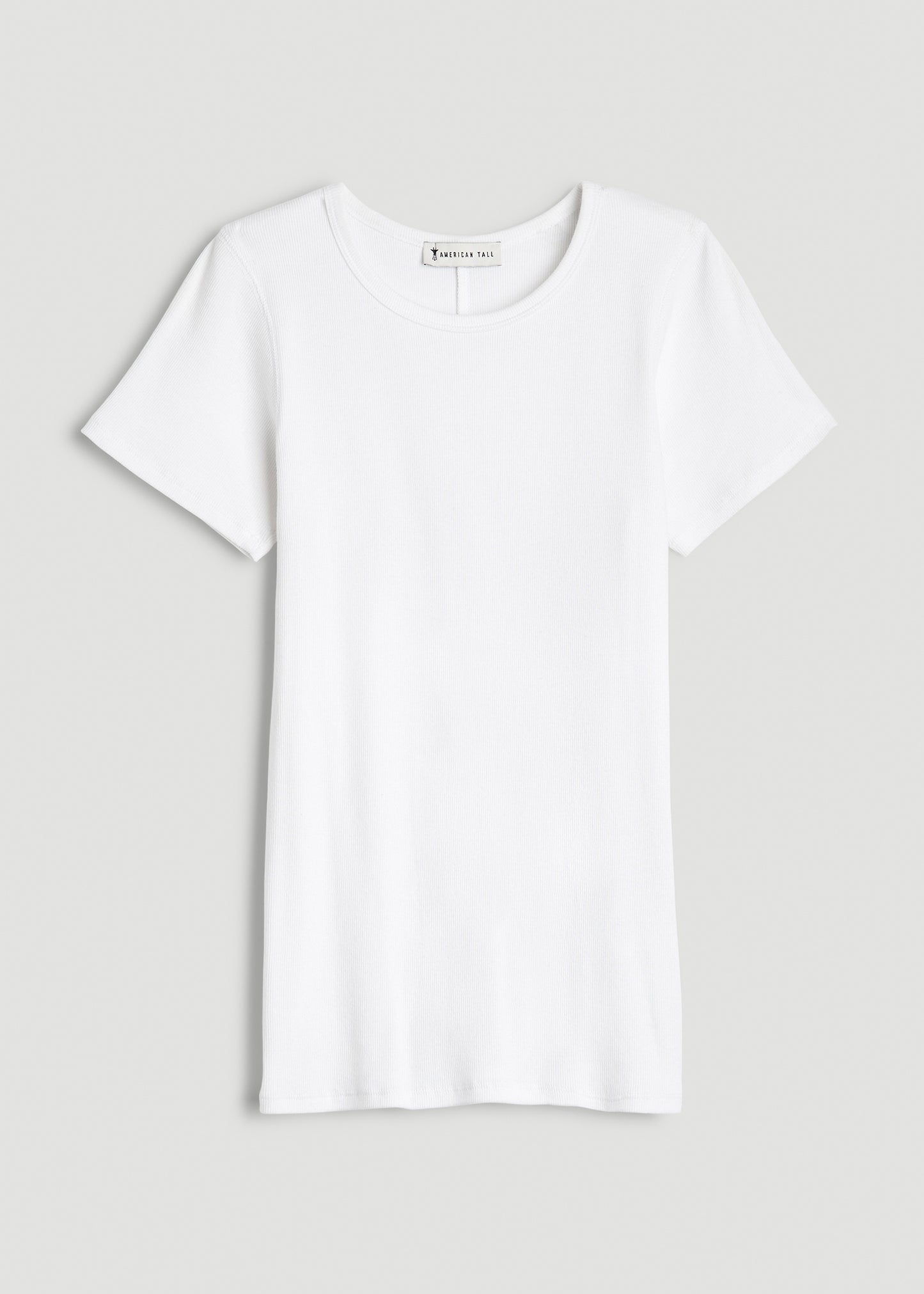 Short Sleeve Crew Neck Ribbed T-Shirt for Tall Women in Bright White