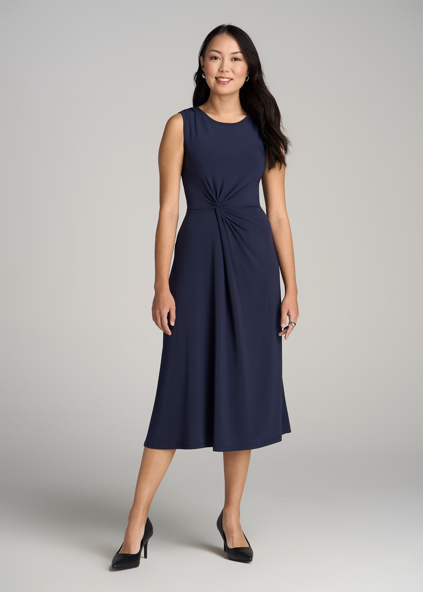 Sleeveless Knot Front Dress for Tall Women in Navy