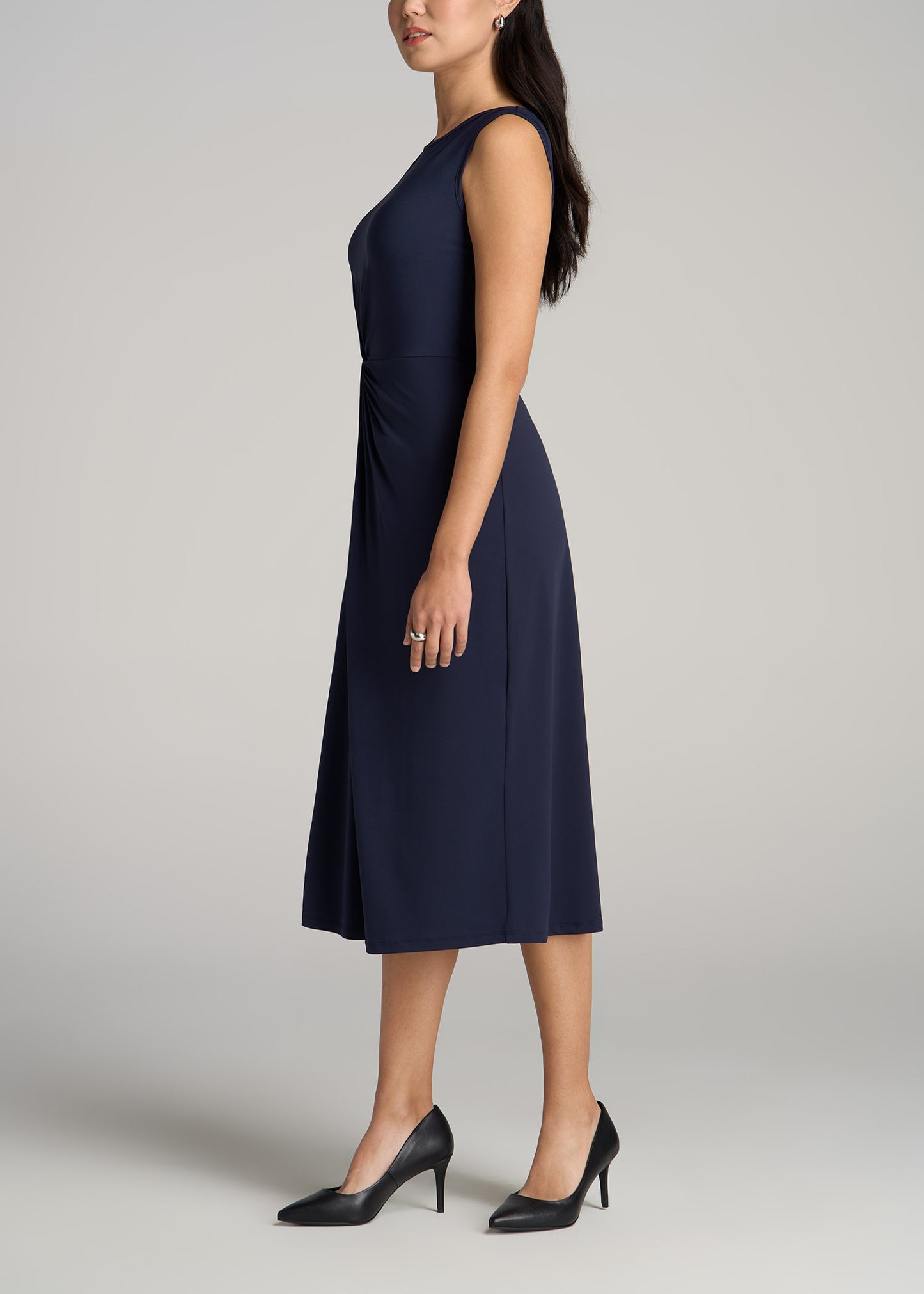 Sleeveless Knot Front Dress for Tall Women in Navy