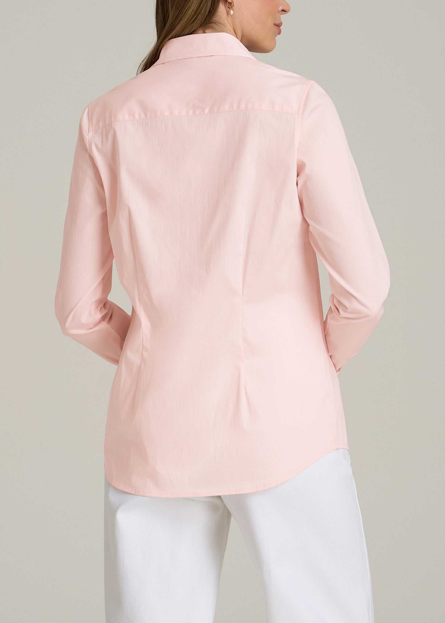 Slim Fit Button Up Women's Tall Shirt in Barely Pink