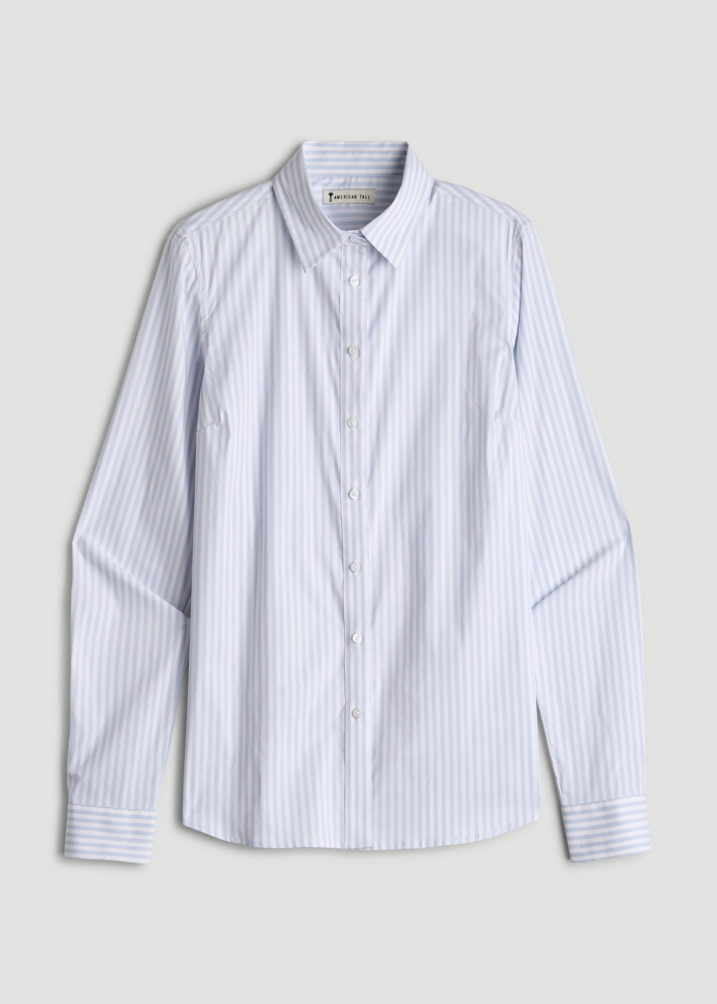 Slim Fit Button Up Women's Tall Shirt in Light Blue Stripe