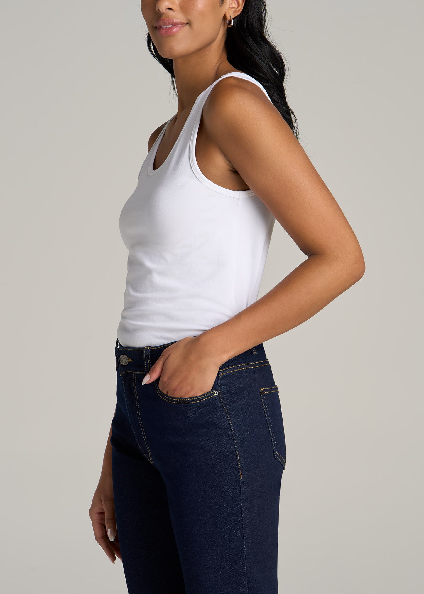 Slim Fit Jersey Tank Top for Tall Women in Bright White