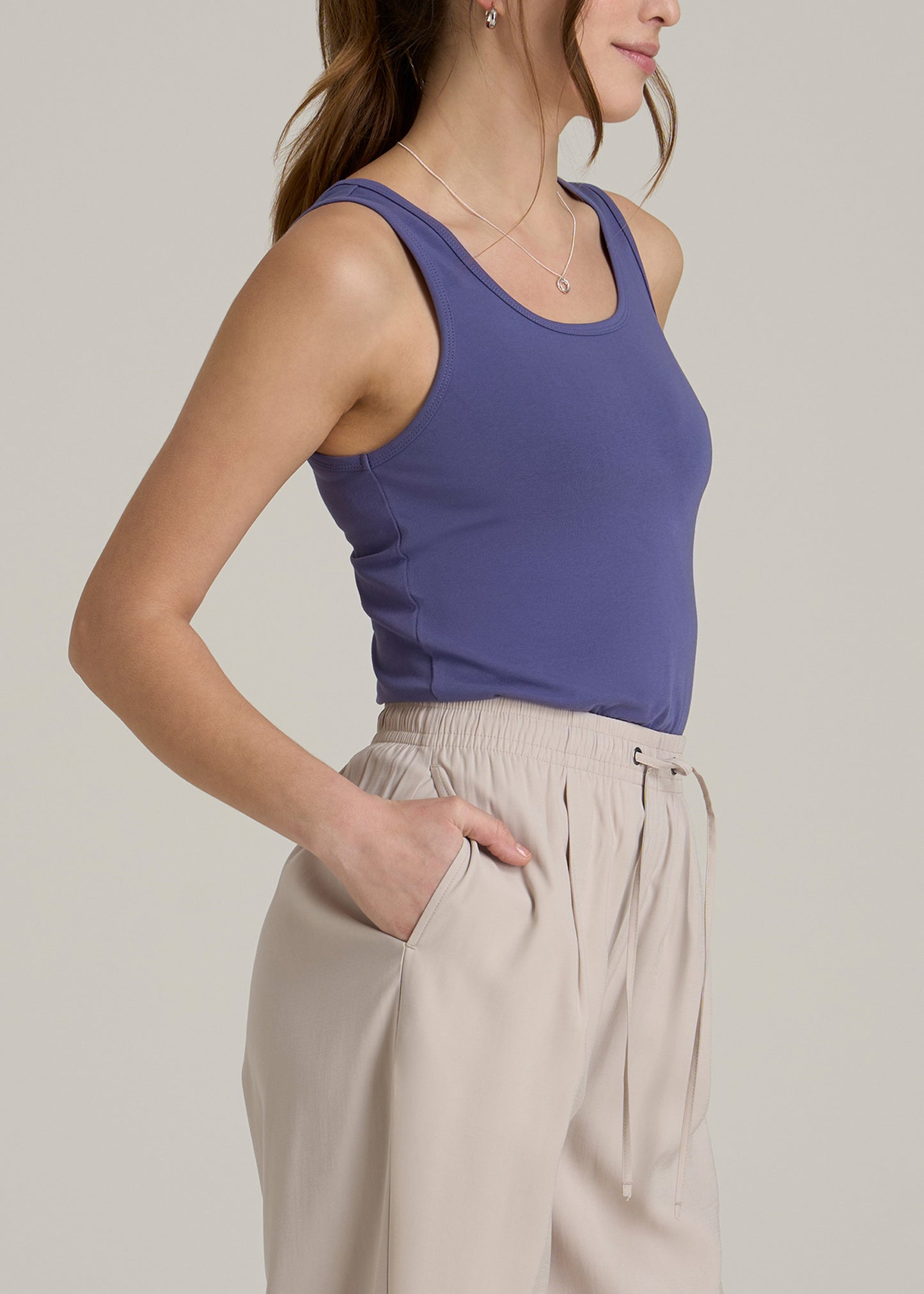 Slim Fit Jersey Tank Top for Tall Women in Future Dusk