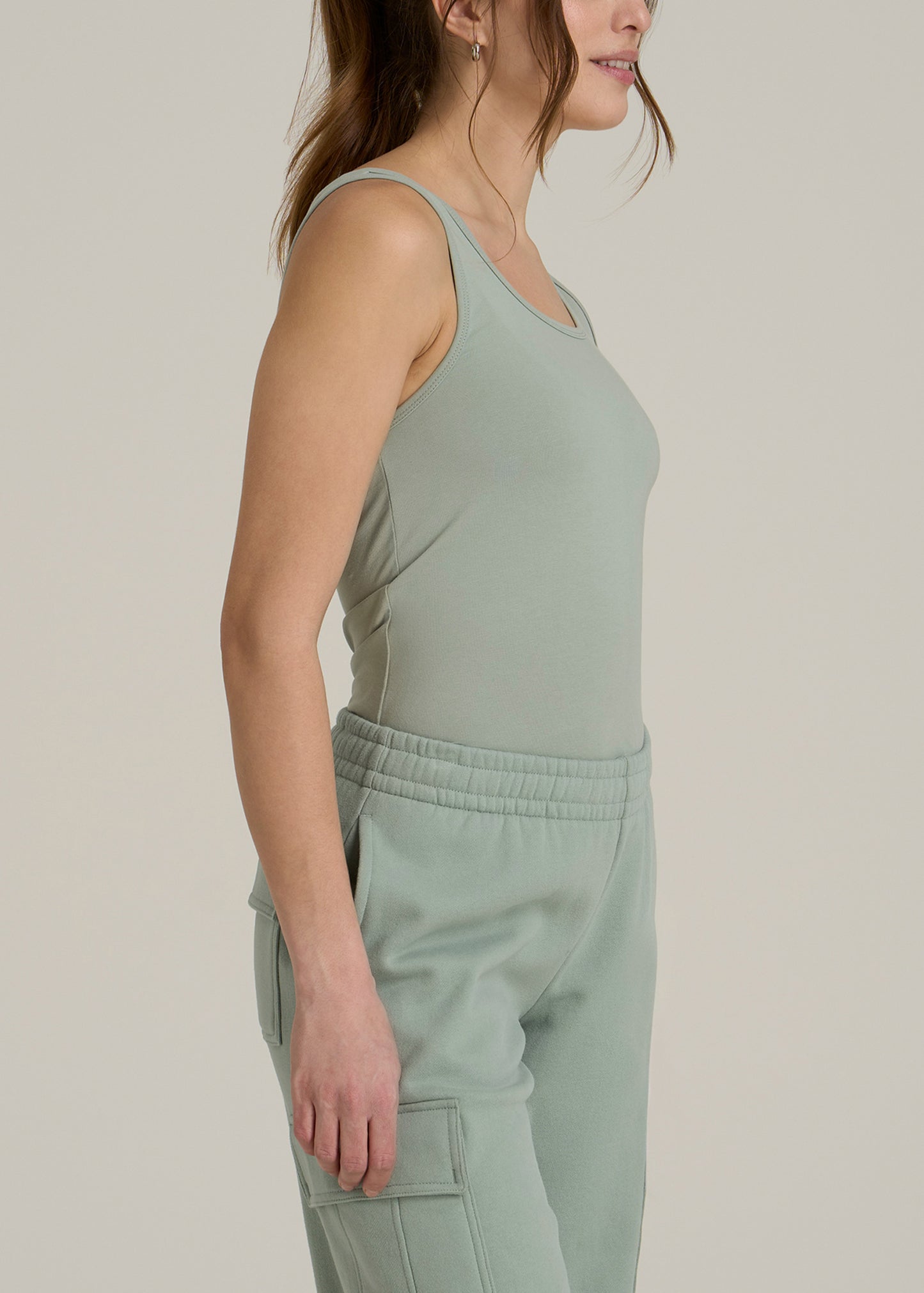 Slim Fit Jersey Tank Top for Tall Women in Seagrass