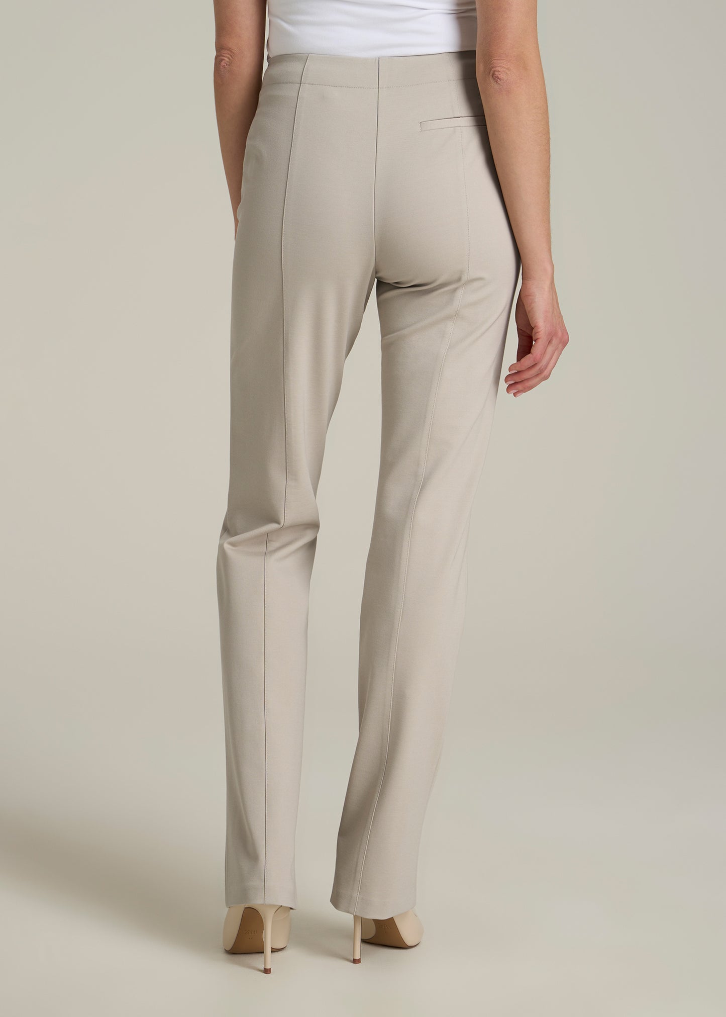 Slim Straight Leg Dress Pants for Tall Women in Stone