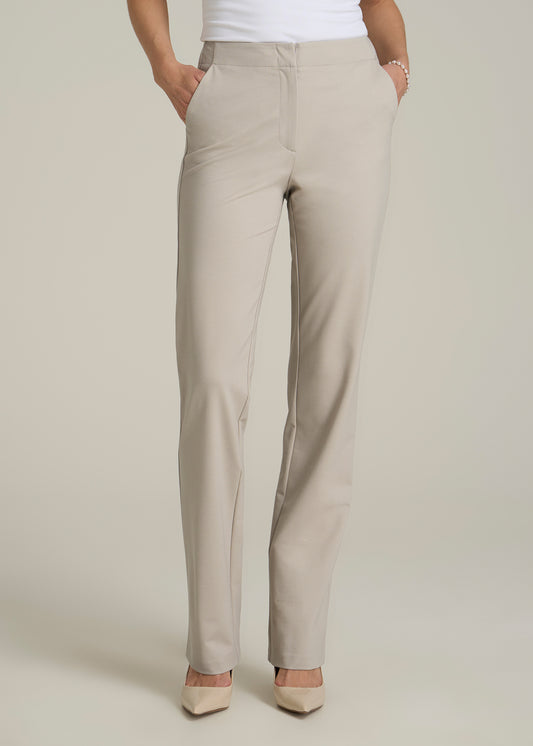 Slim Straight Leg Dress Pants for Tall Women in Stone