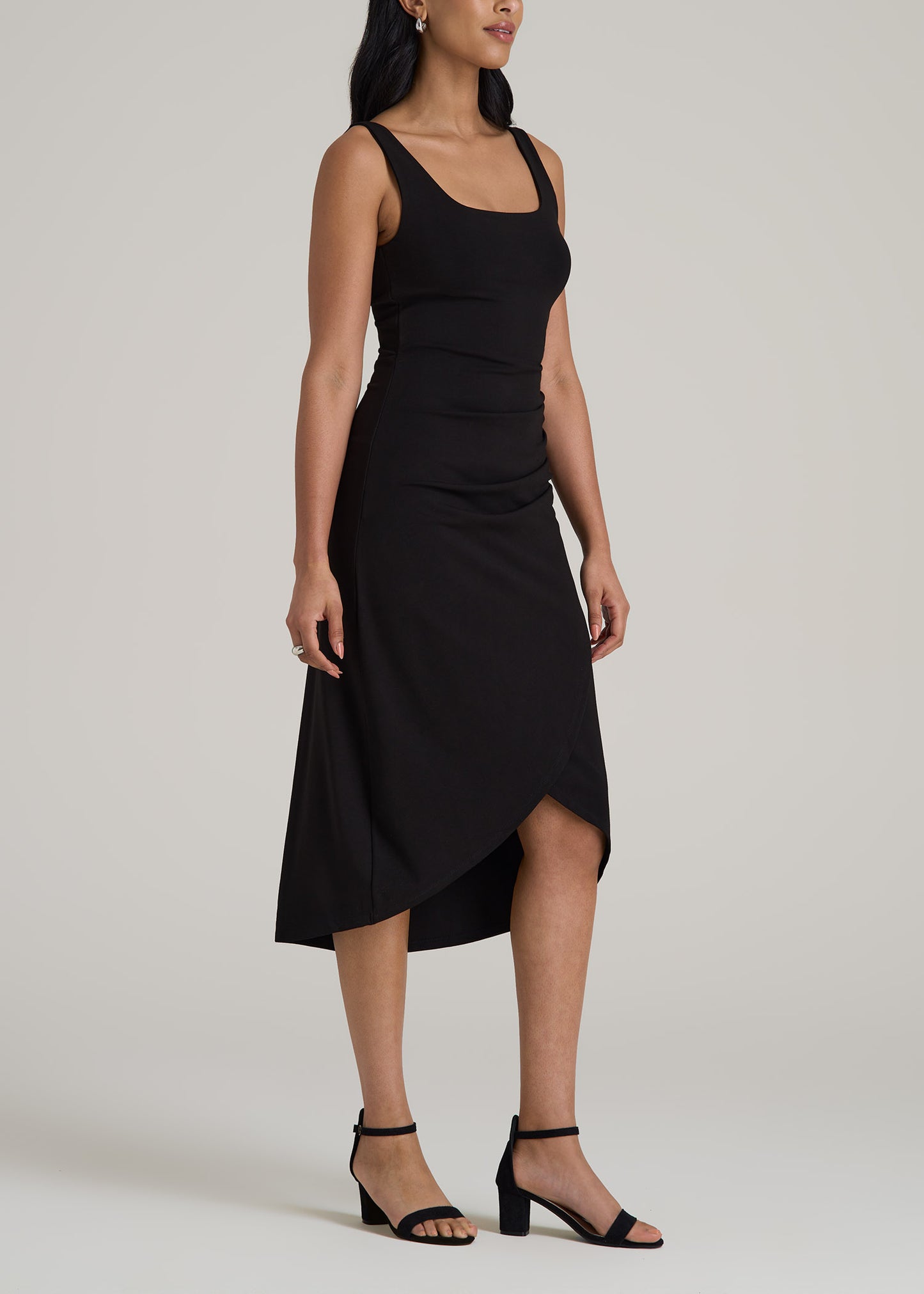 Squareneck Ruched Jersey Dress for Tall Women in Black