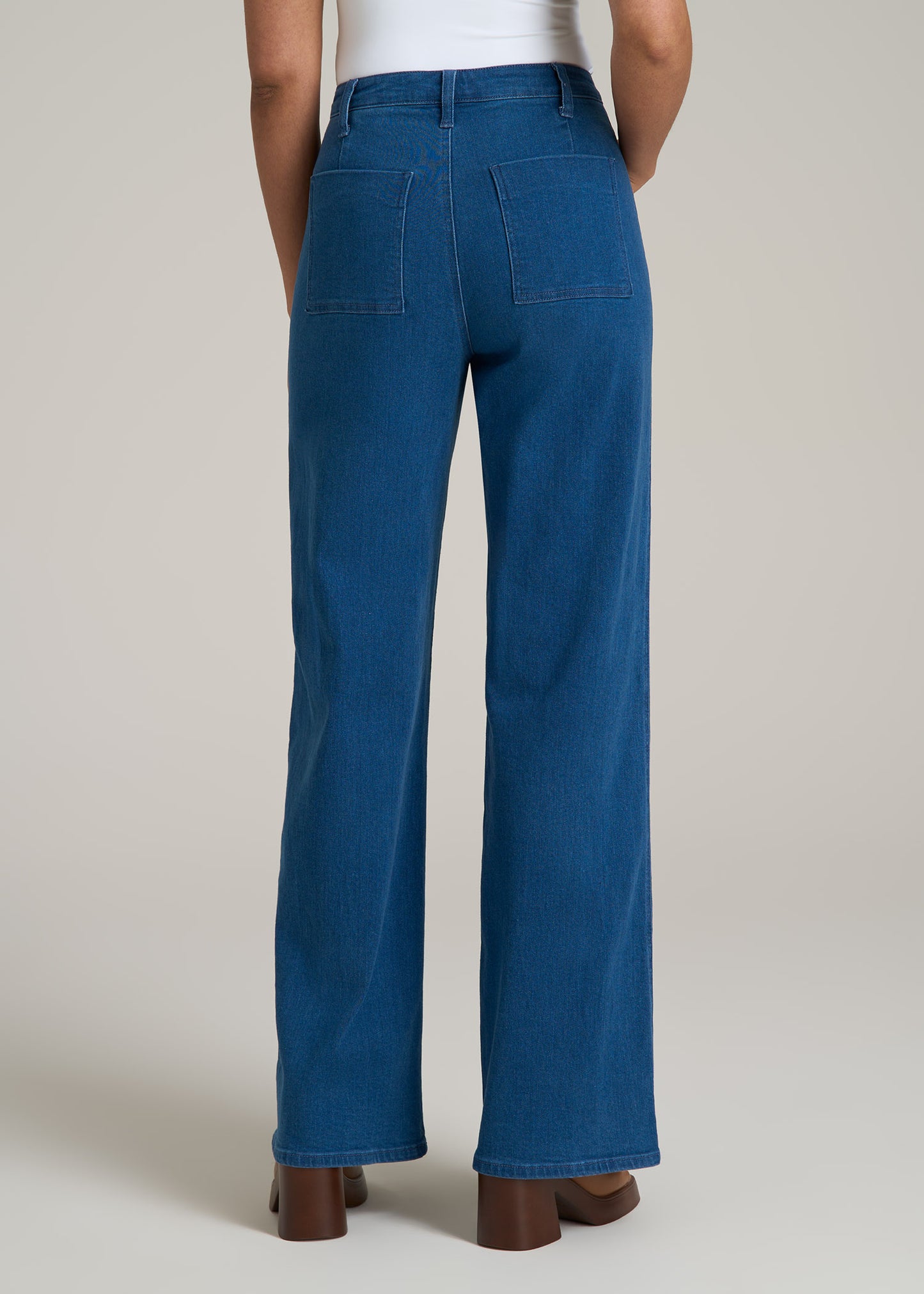 Stevie Wide Leg Patch Pocket Jeans for Tall Women in 70's Blues