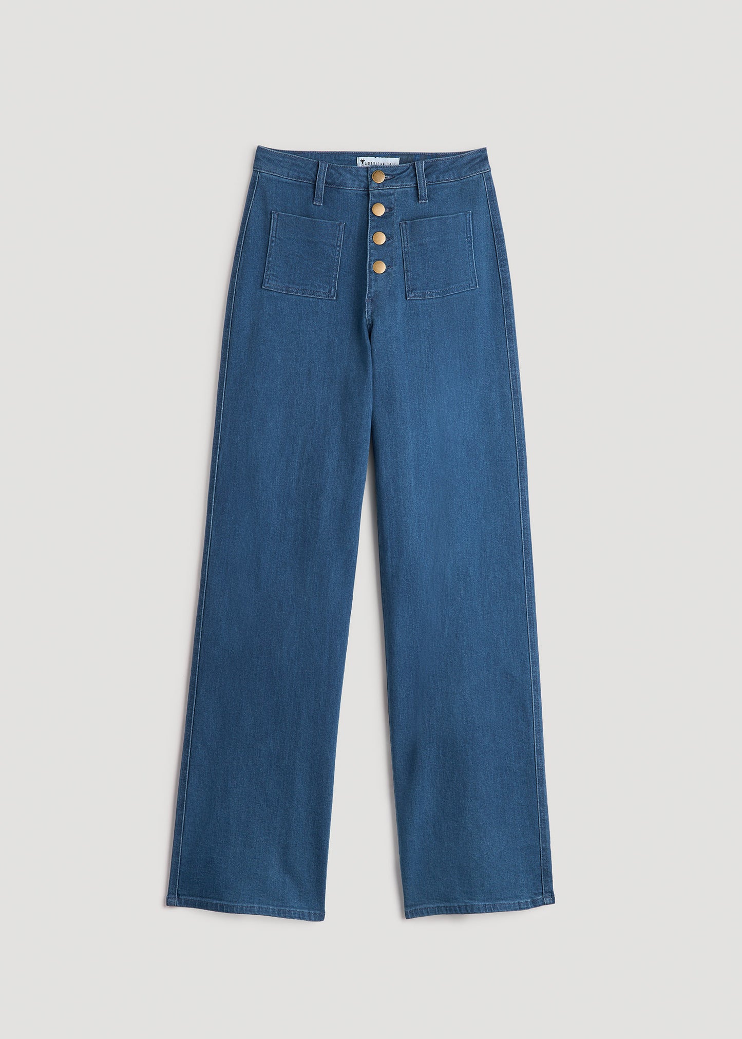 Stevie Wide Leg Patch Pocket Jeans for Tall Women in 70's Blues