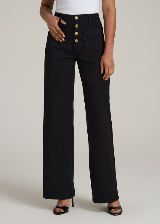 Stevie Wide Leg Patch Pocket Jeans for Tall Women in Black