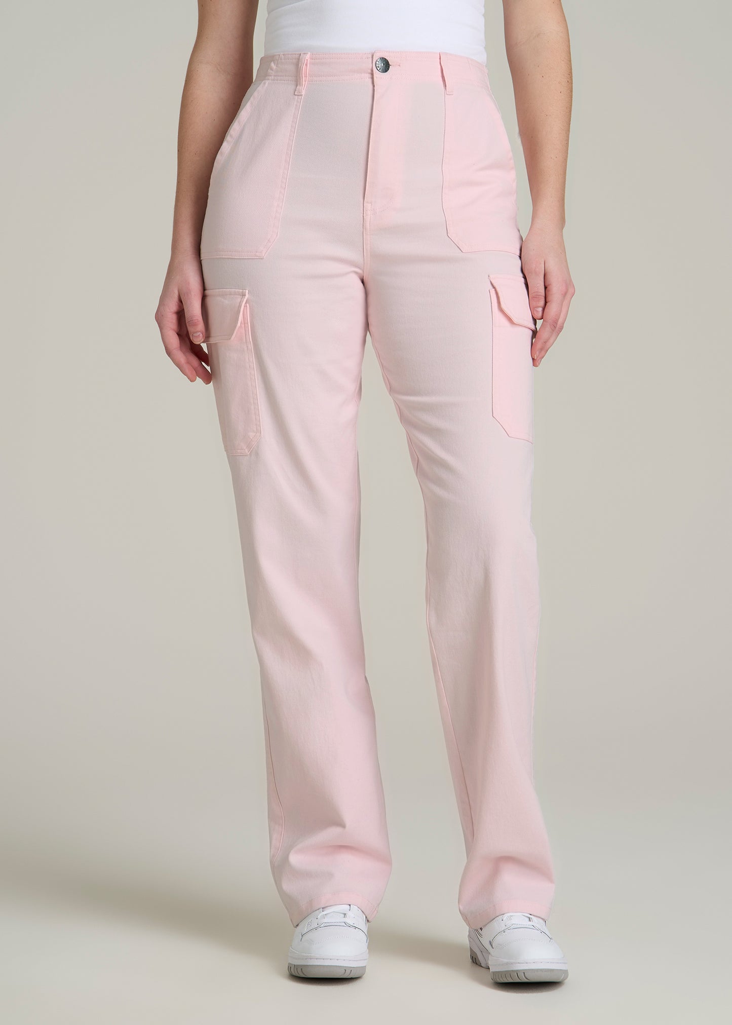 Straight Leg Cargo Chino Pants for Tall Women in Barely Pink