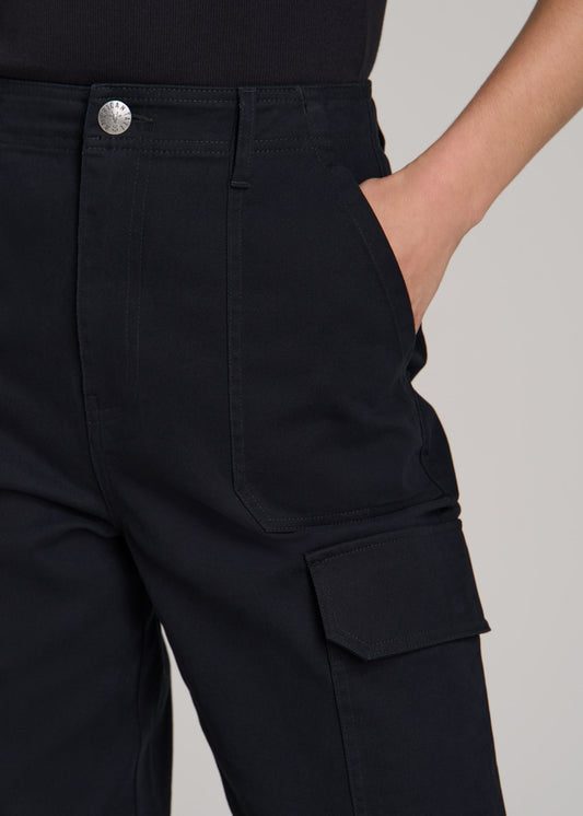 Straight Leg Cargo Chino Pants for Tall Women in Black